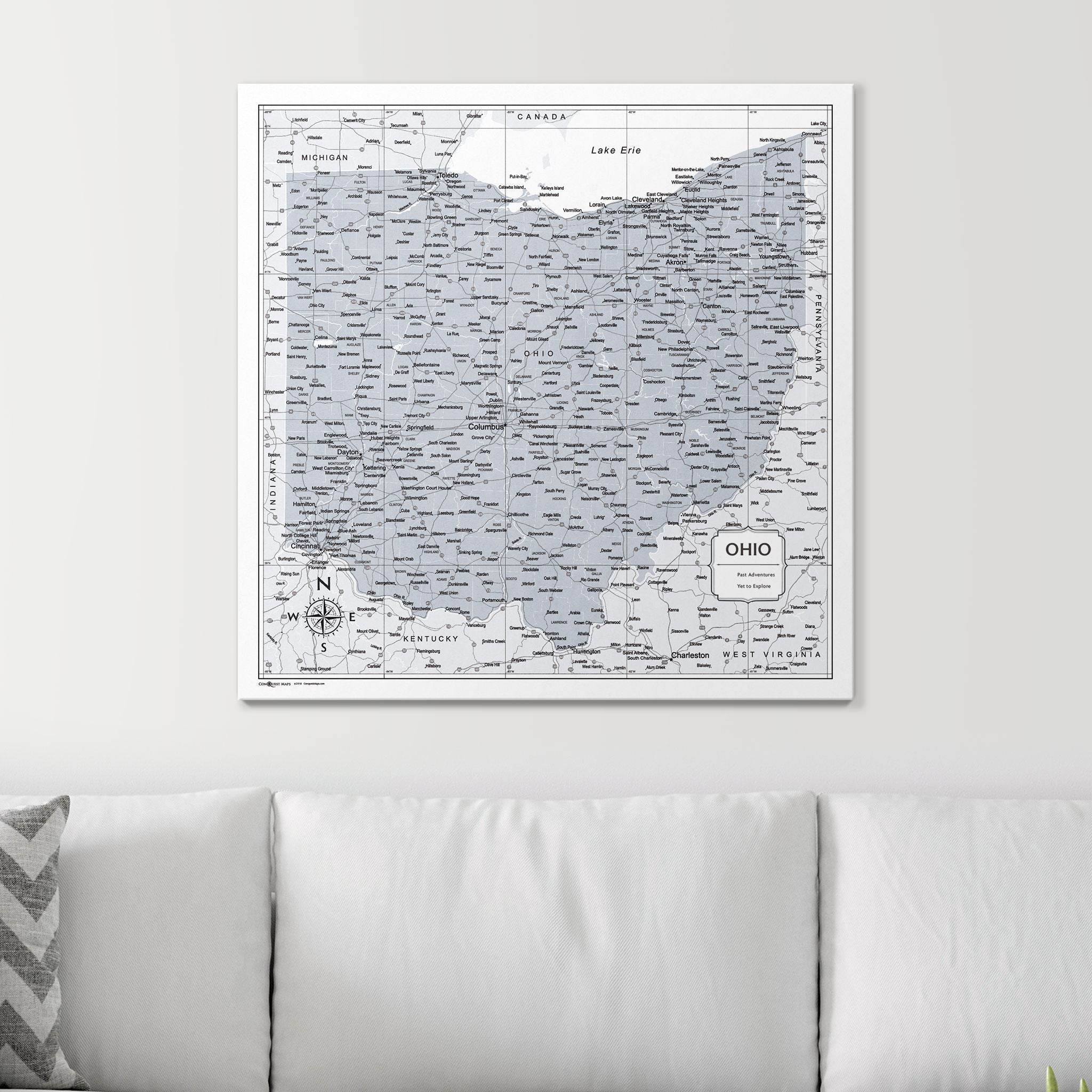 Push Pin Ohio Map (Pin Board) - Light Gray Color Splash CM Pin Board