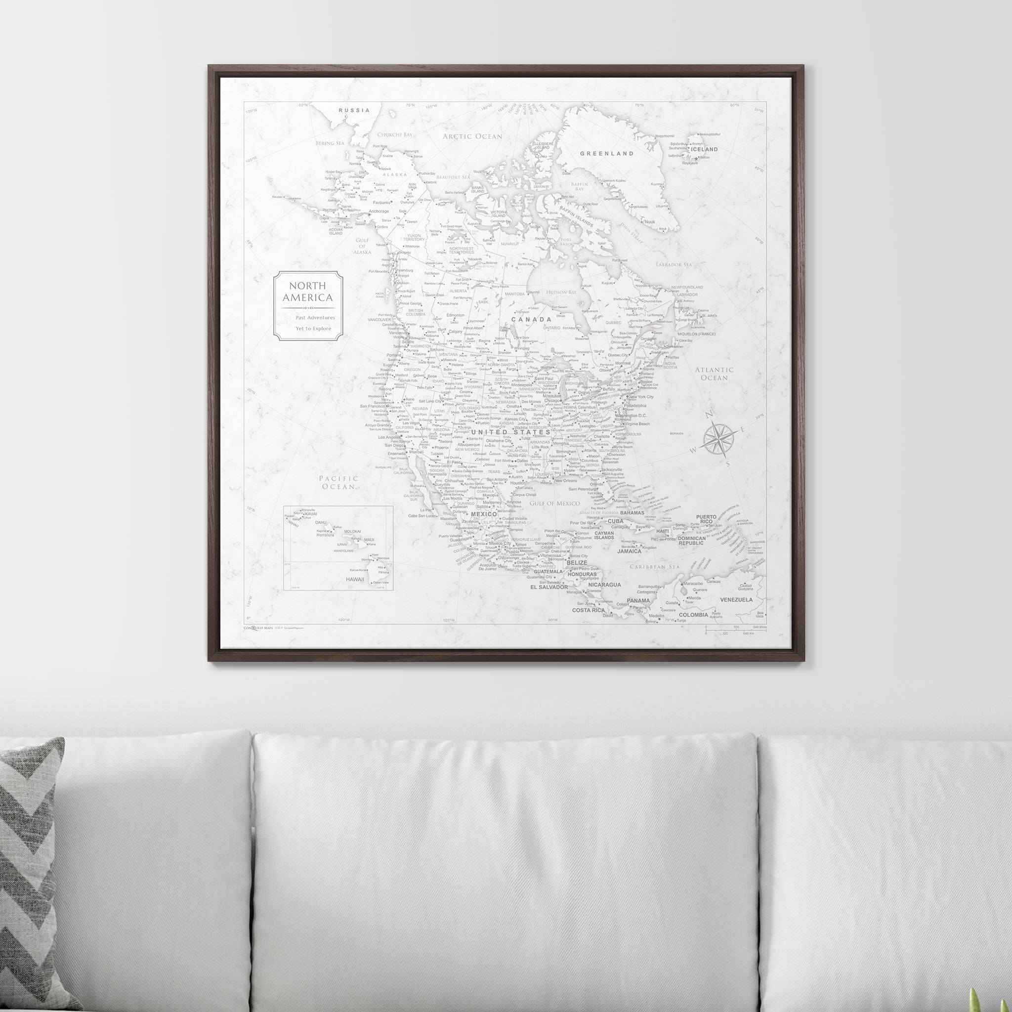 Push Pin North America Map (Pin Board) - Classic Marble CM Pin Board