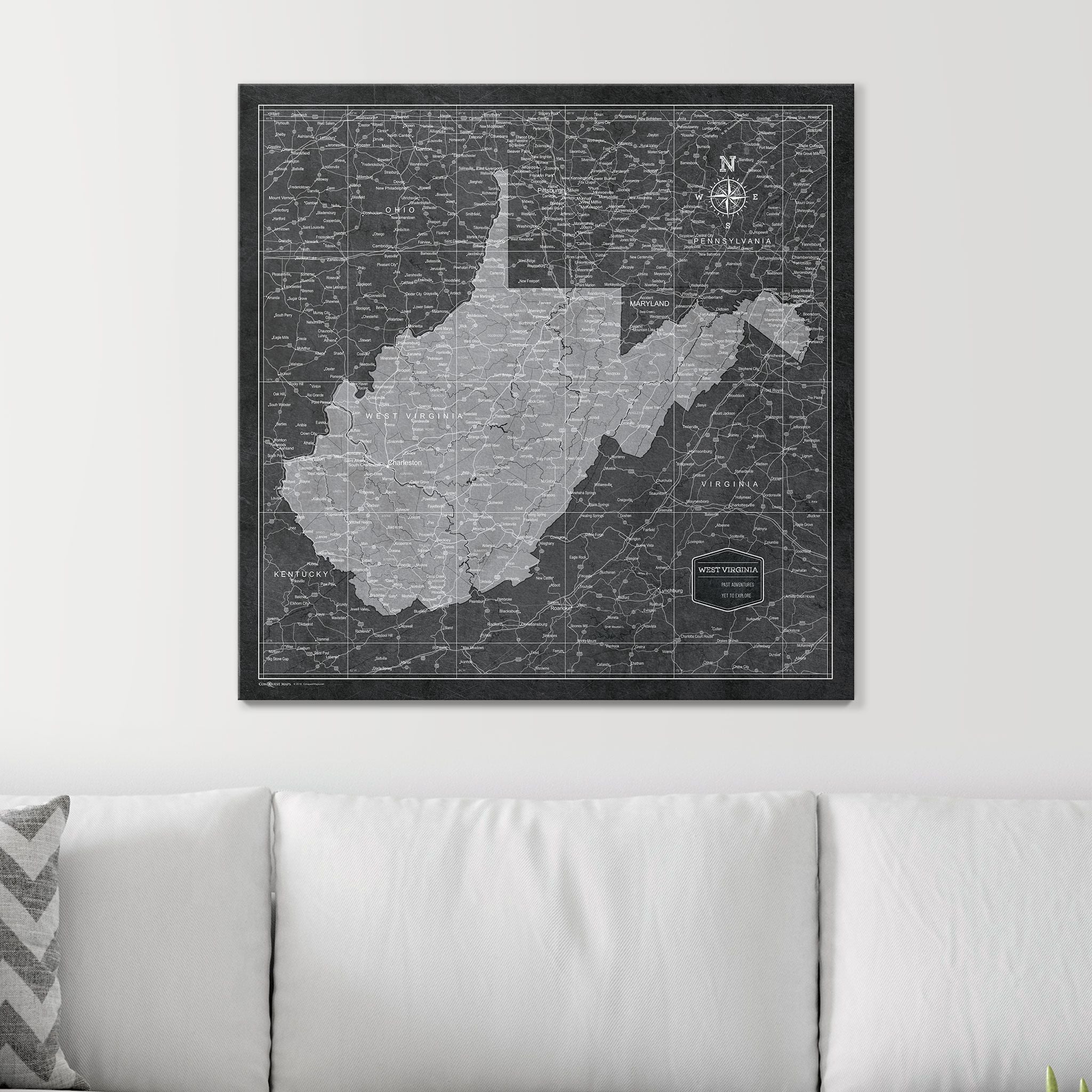 Push Pin West Virginia Map (Pin Board) - Modern Slate CM Pin Board