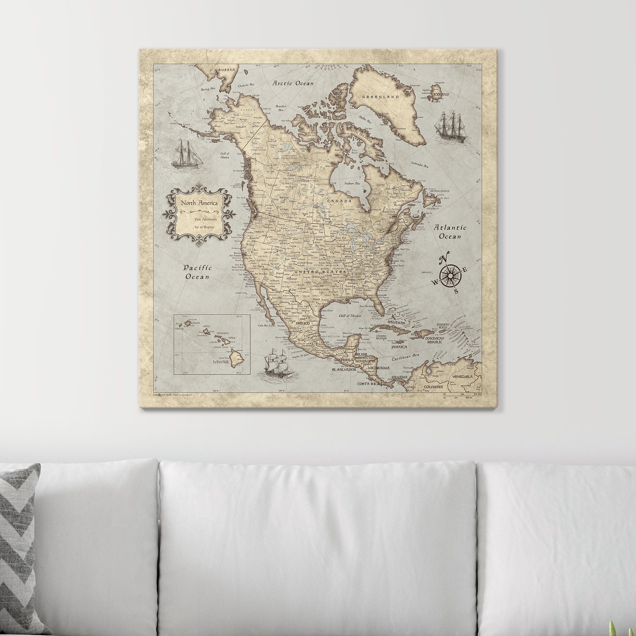 Push Pin North America Map (Pin Board) - Rustic Vintage CM Pin Board