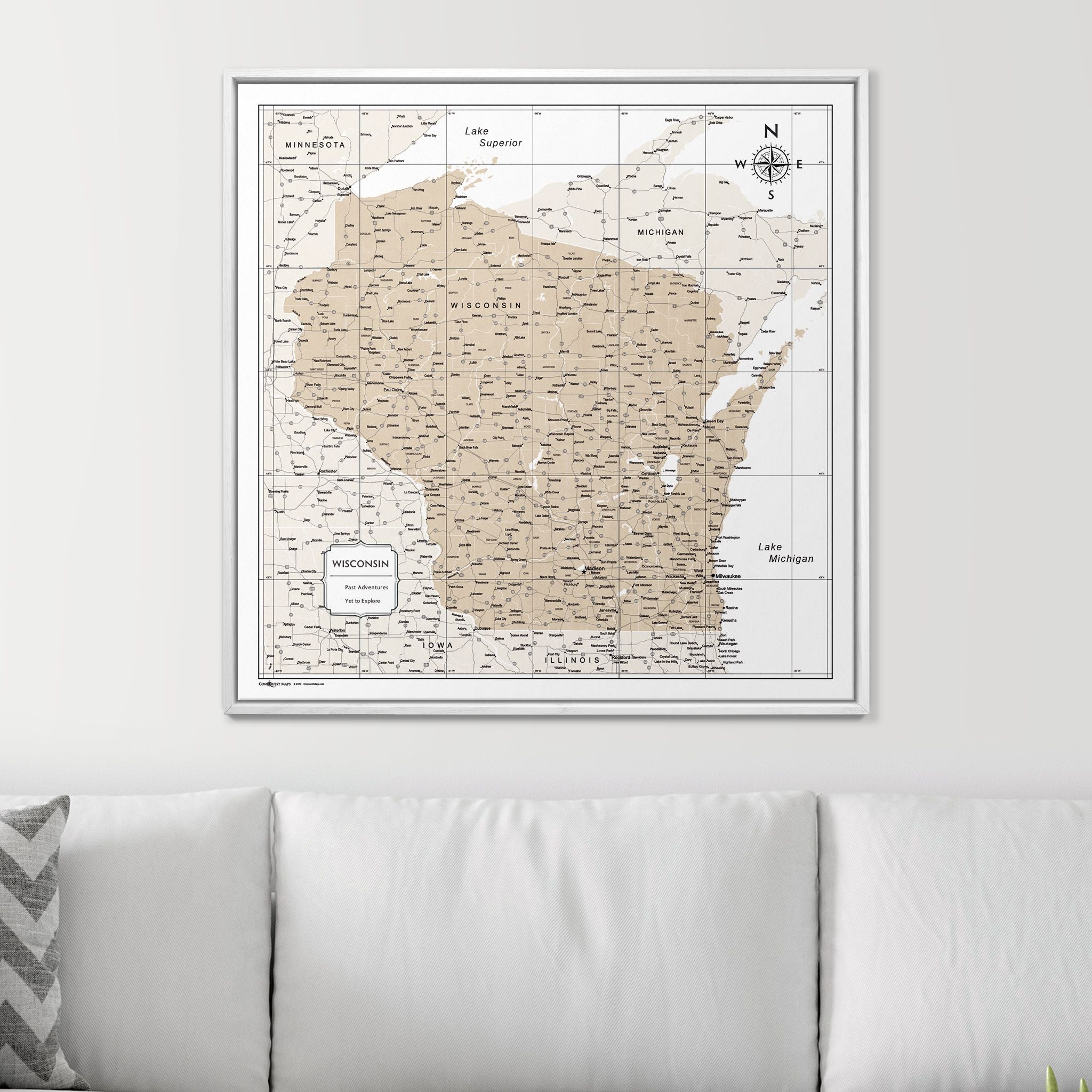 Push Pin Wisconsin Map (Pin Board) - Light Brown Color Splash CM Pin Board