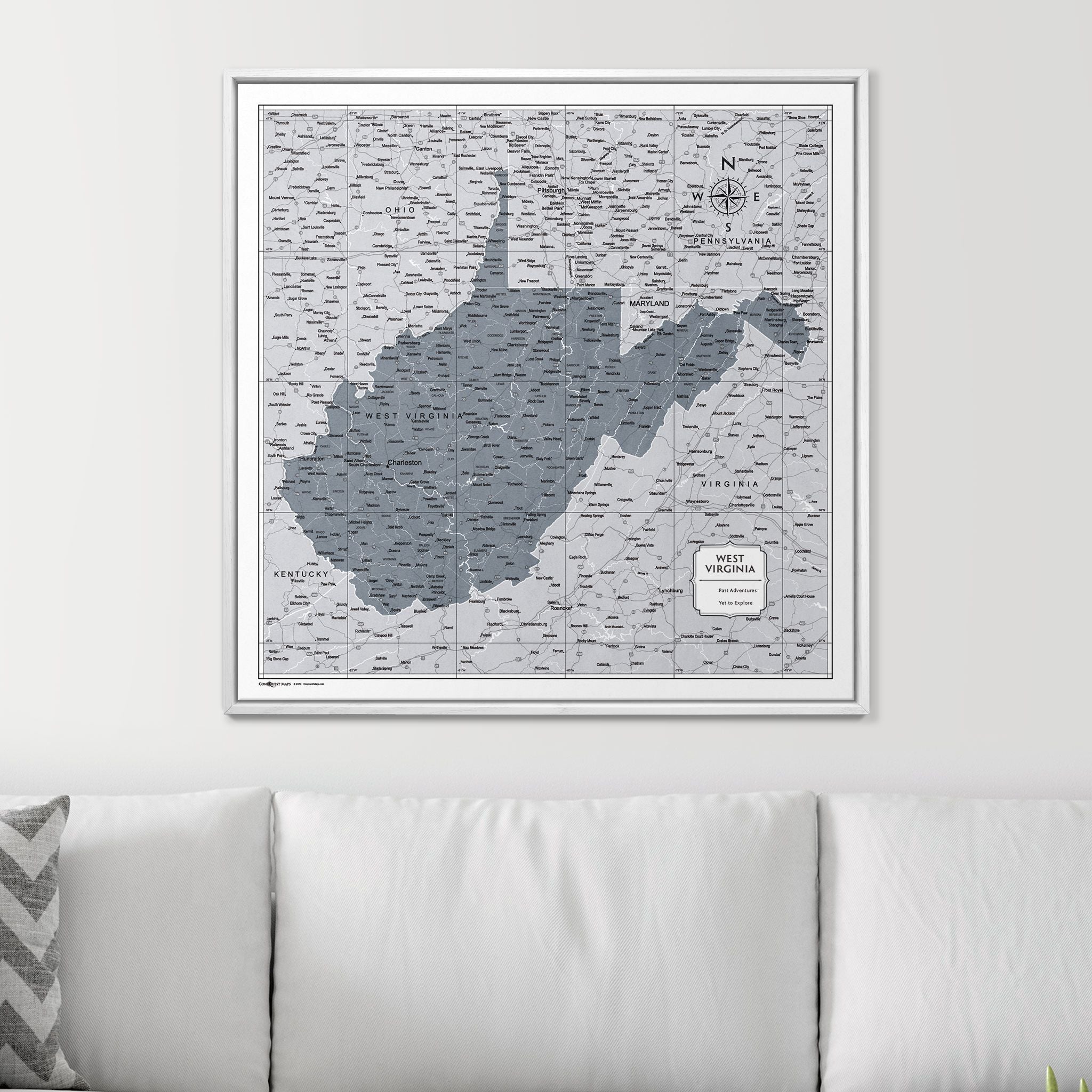 Push Pin West Virginia Map (Pin Board) - Dark Gray Color Splash CM Pin Board