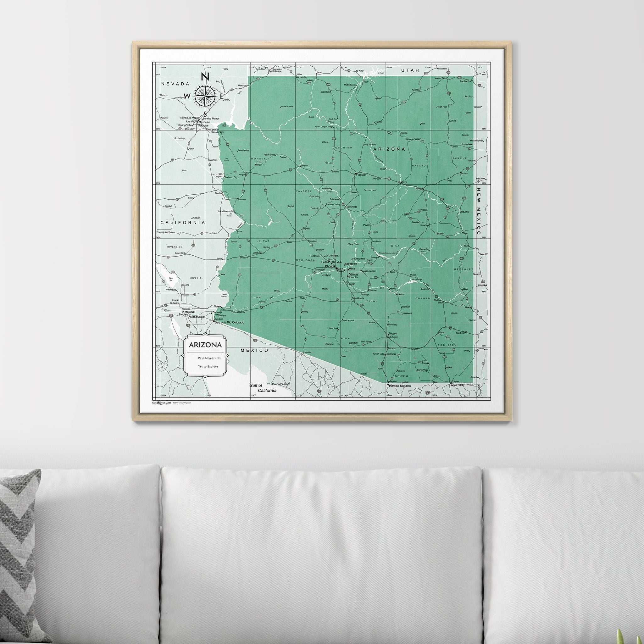 Push Pin Arizona Map (Pin Board) - Green Color Splash CM Pin Board