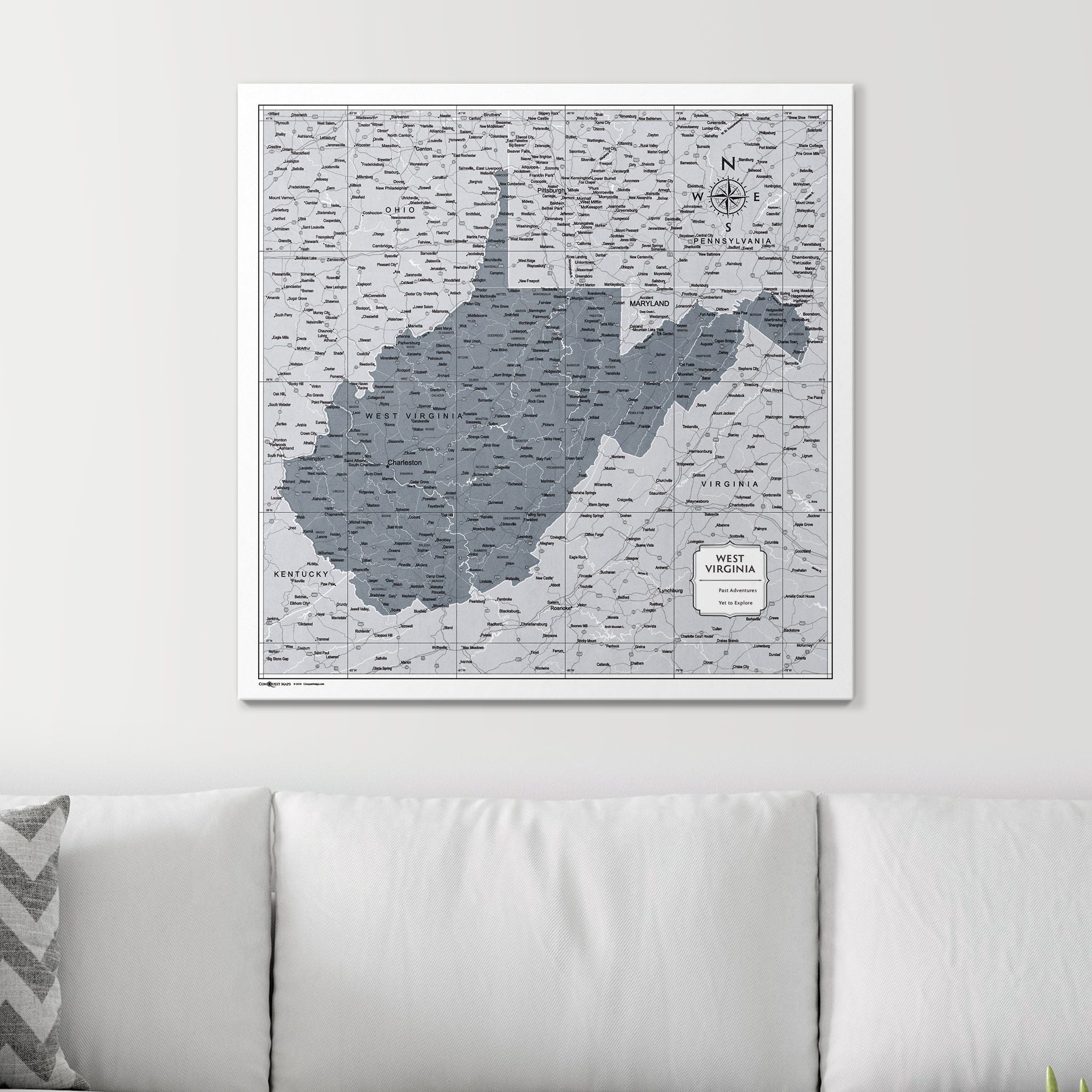 Push Pin West Virginia Map (Pin Board) - Dark Gray Color Splash CM Pin Board