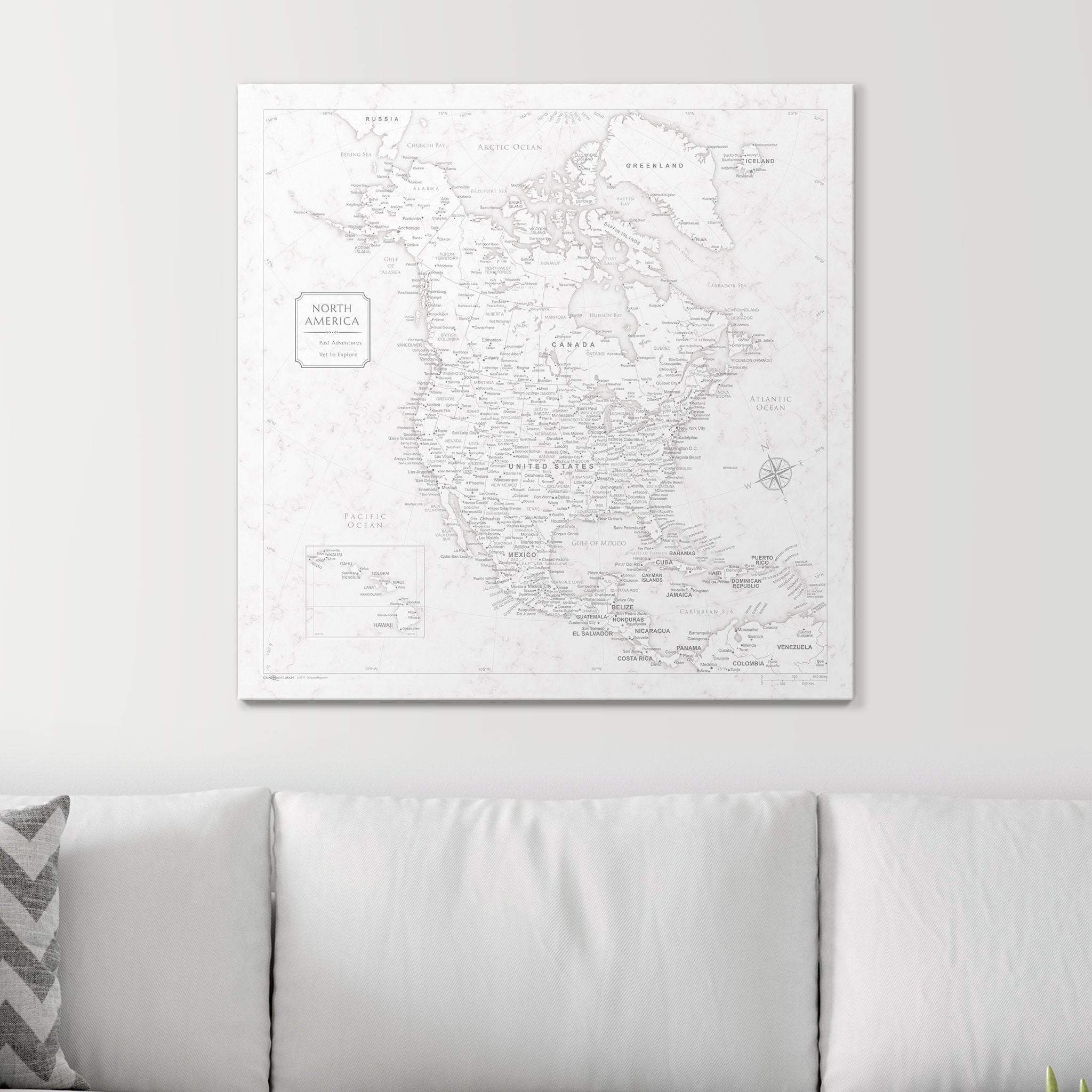 Push Pin North America Map (Pin Board) - Classic Marble CM Pin Board