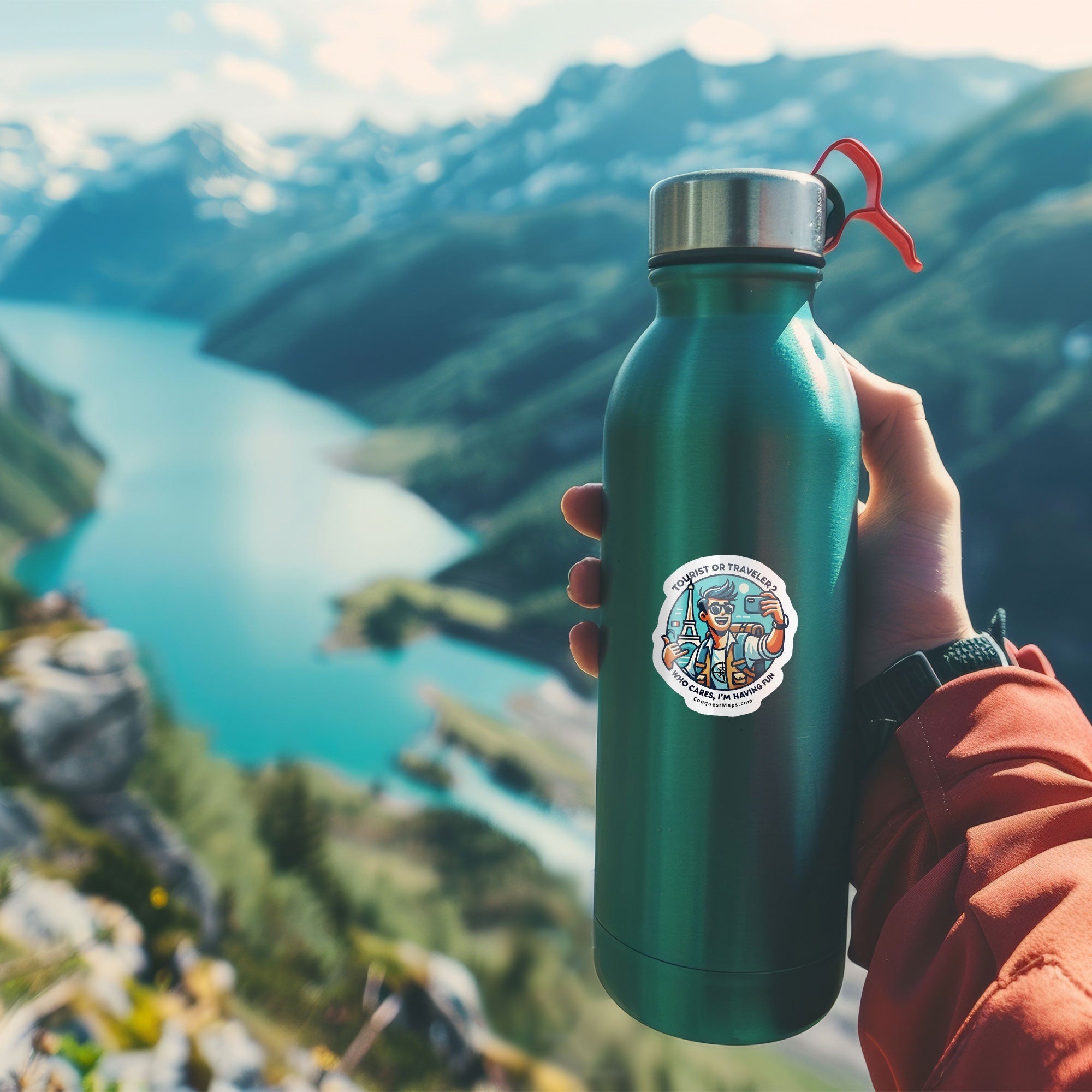 "Tourist or Traveler? Who Cares, I’m Having Fun" Travel Personality Sticker Conquest Maps LLC