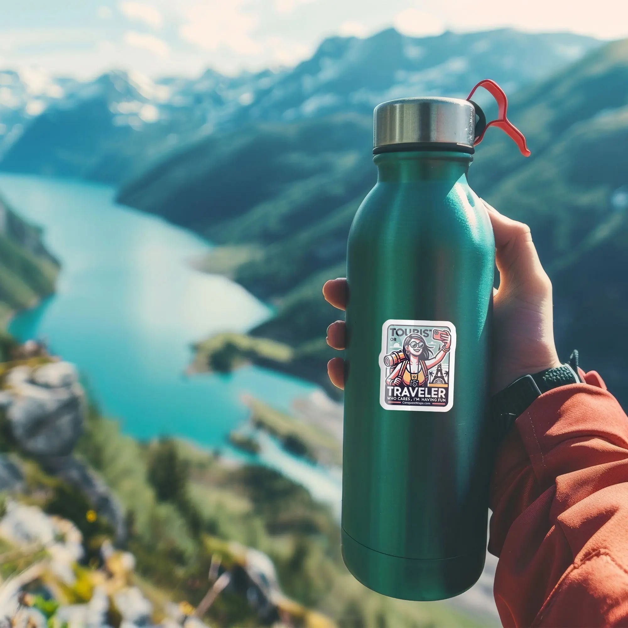 "Tourist or Traveler? Who Cares, I’m Having Fun" Travel Personality Sticker Conquest Maps LLC