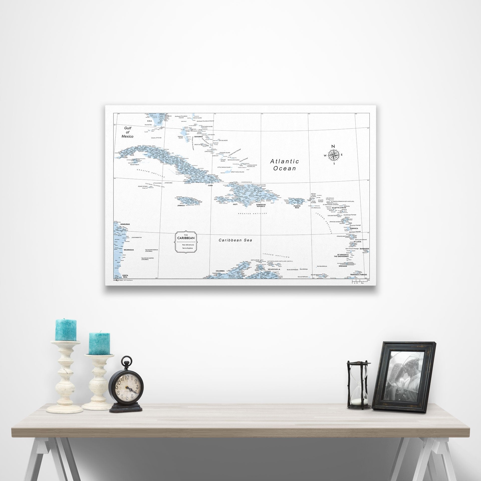Caribbean Poster Map - Light Blue Color Splash CM Poster