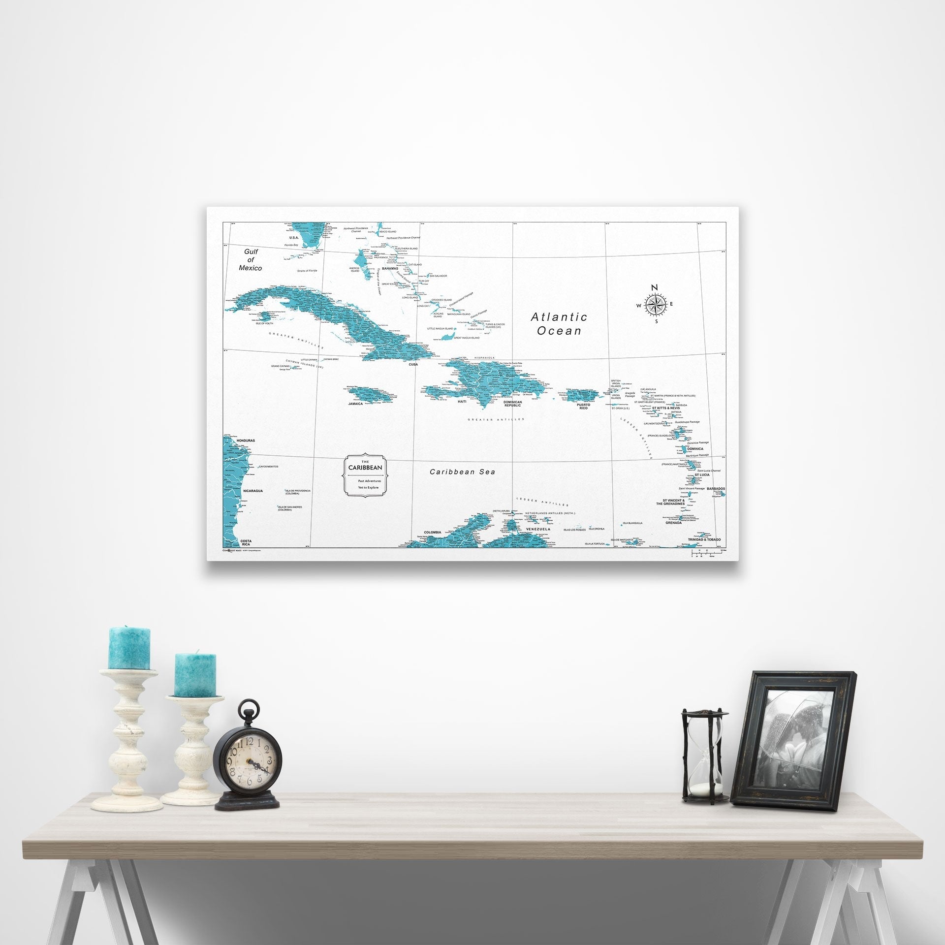 Caribbean Poster Map - Teal Color Splash CM Poster