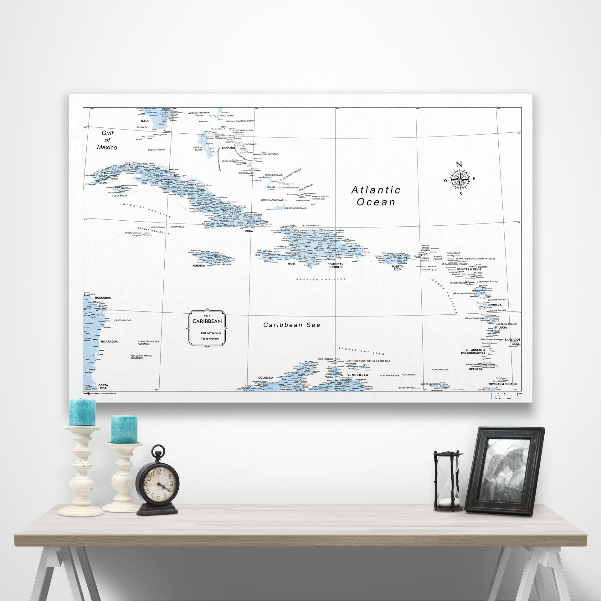 Caribbean Poster Map - Light Blue Color Splash CM Poster