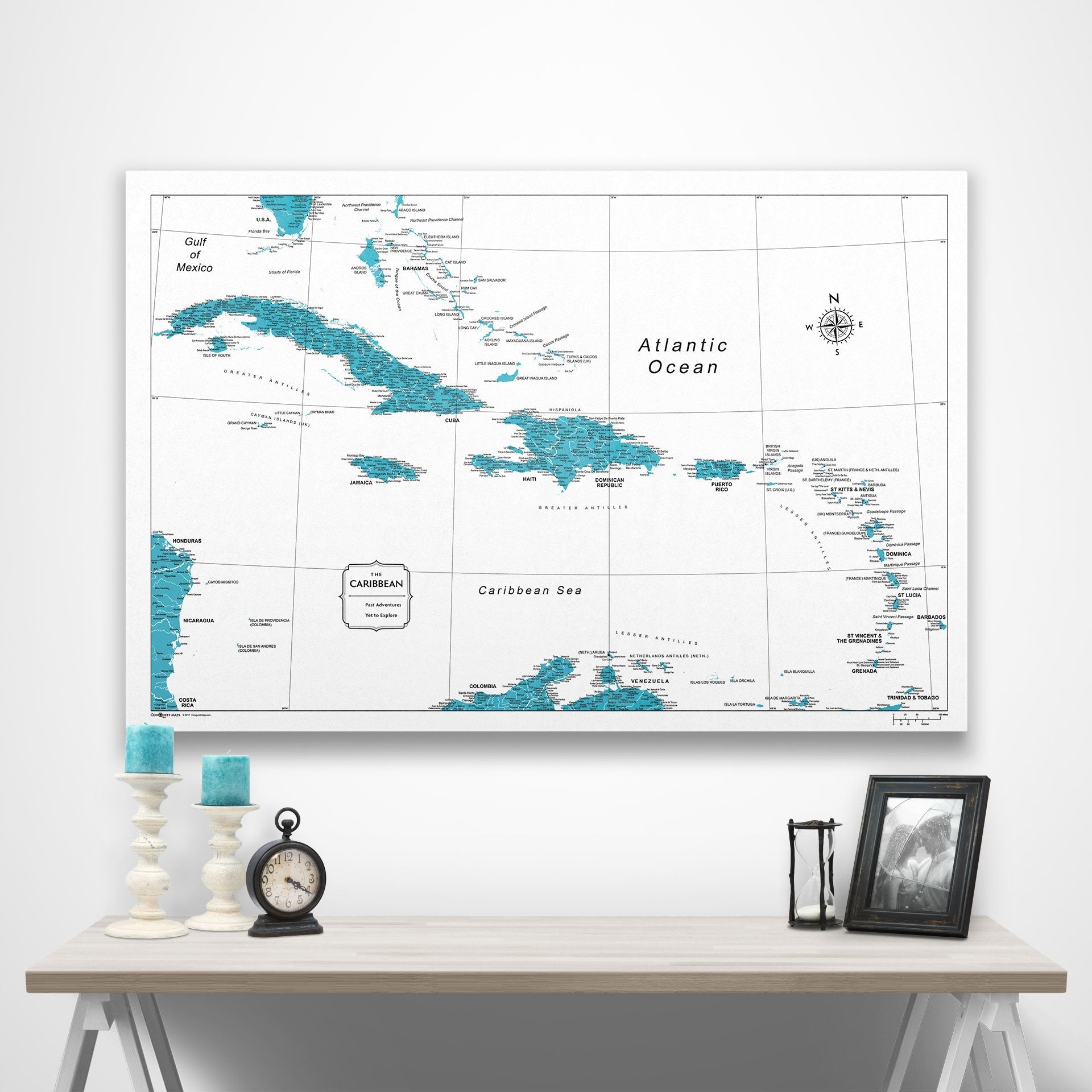 Caribbean Poster Map - Teal Color Splash CM Poster