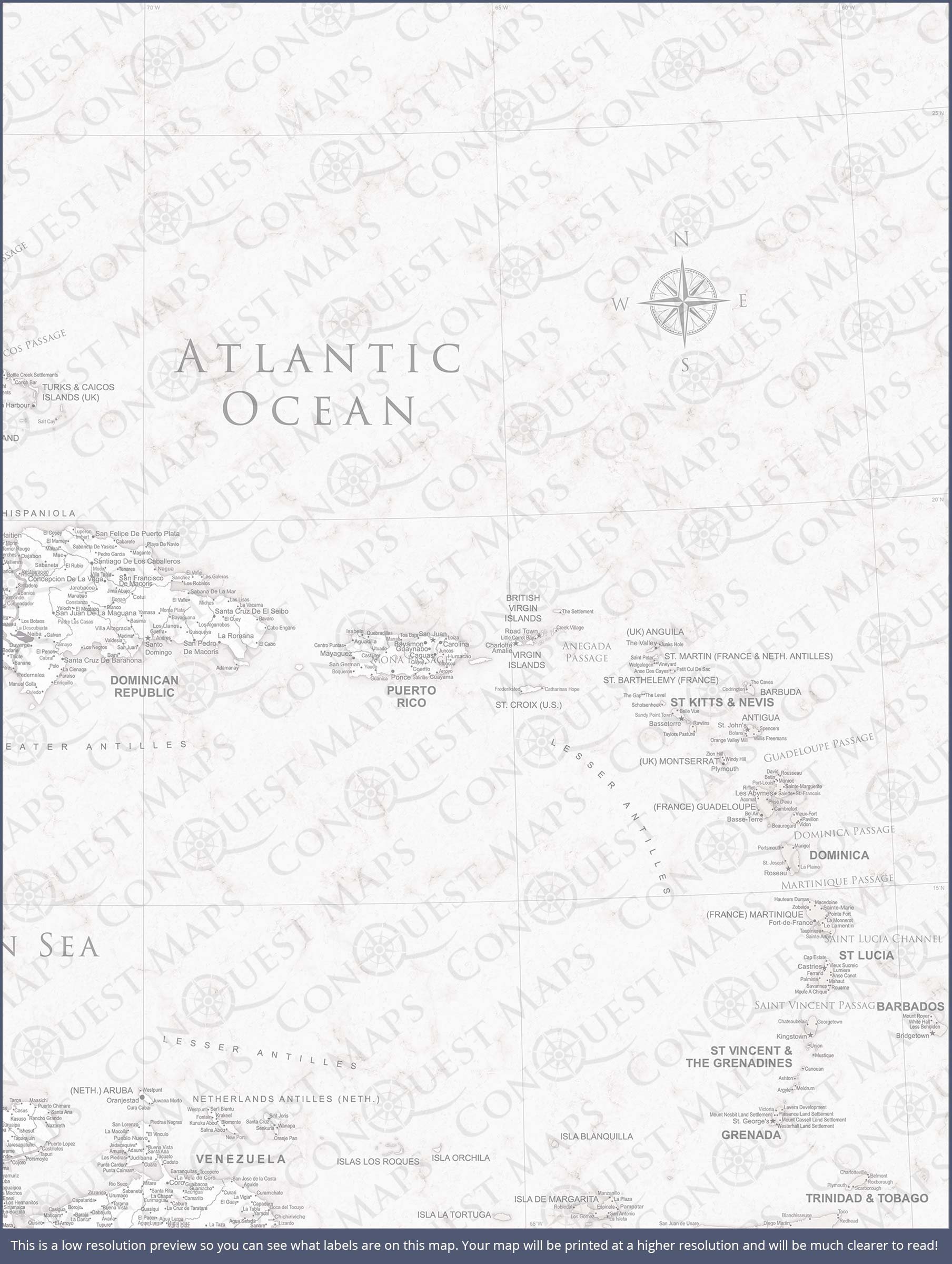 Push Pin Caribbean Map (Pin Board) - Classic Marble CM Pin Board