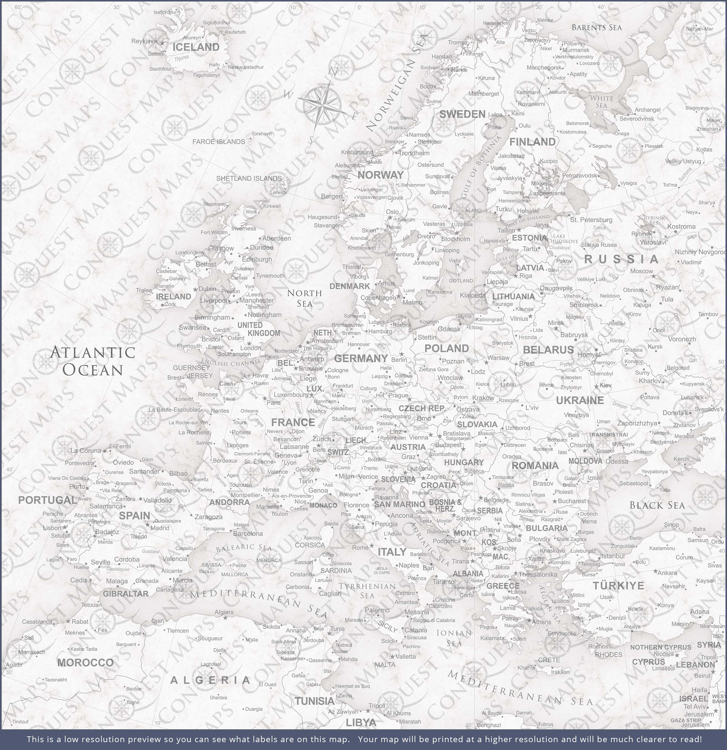 Push Pin Europe Map (Pin Board) - Classic Marble CM Pin Board