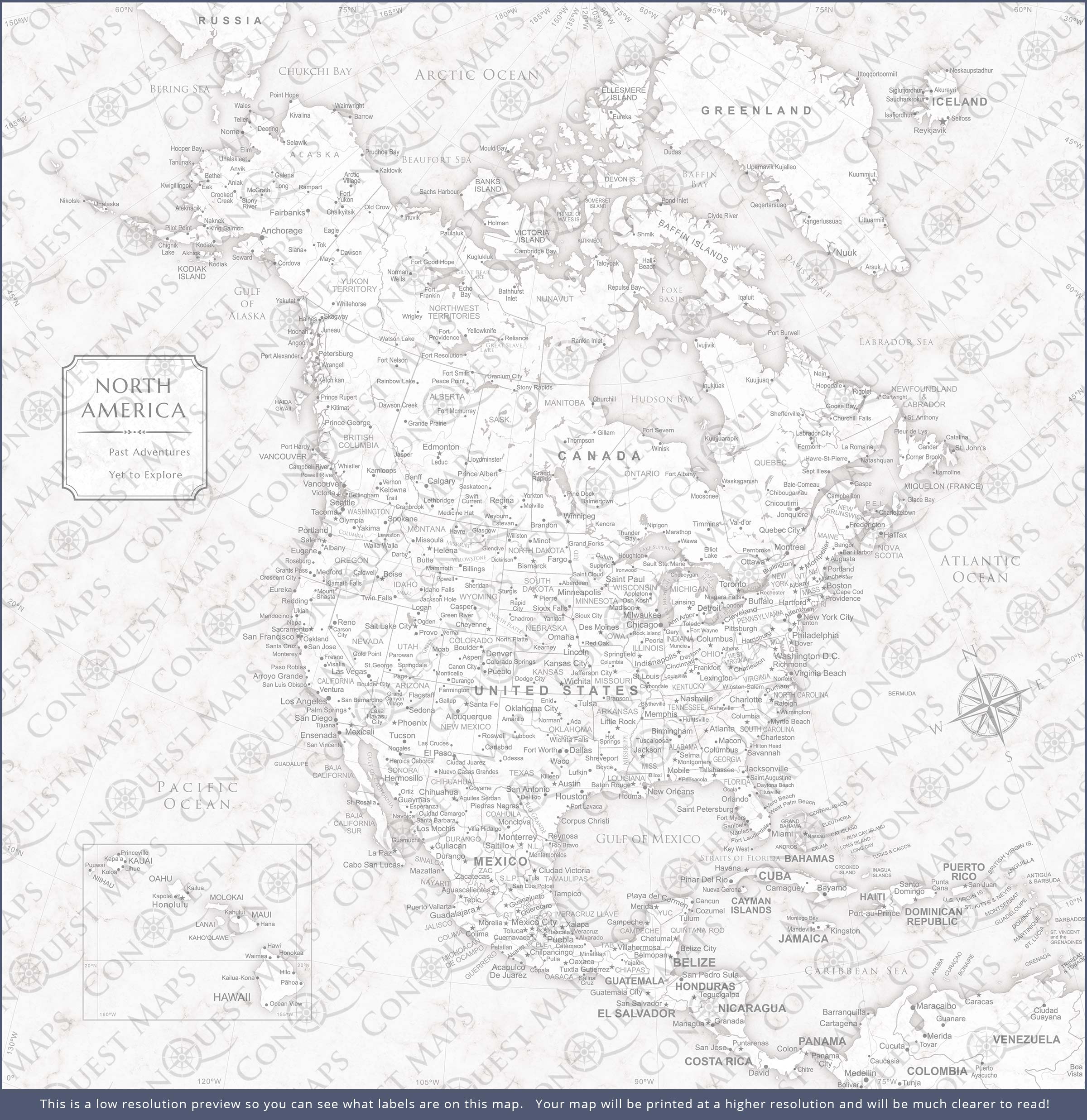 Push Pin North America Map (Pin Board) - Classic Marble CM Pin Board