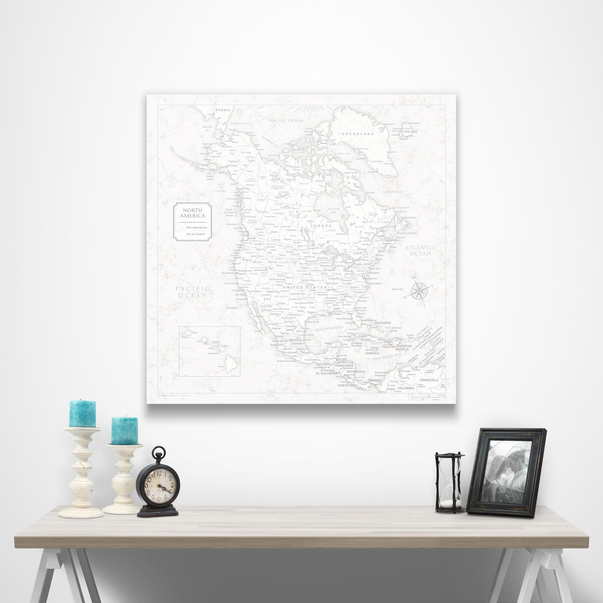 Push Pin North America Map (Pin Board) - Classic Marble CM Pin Board