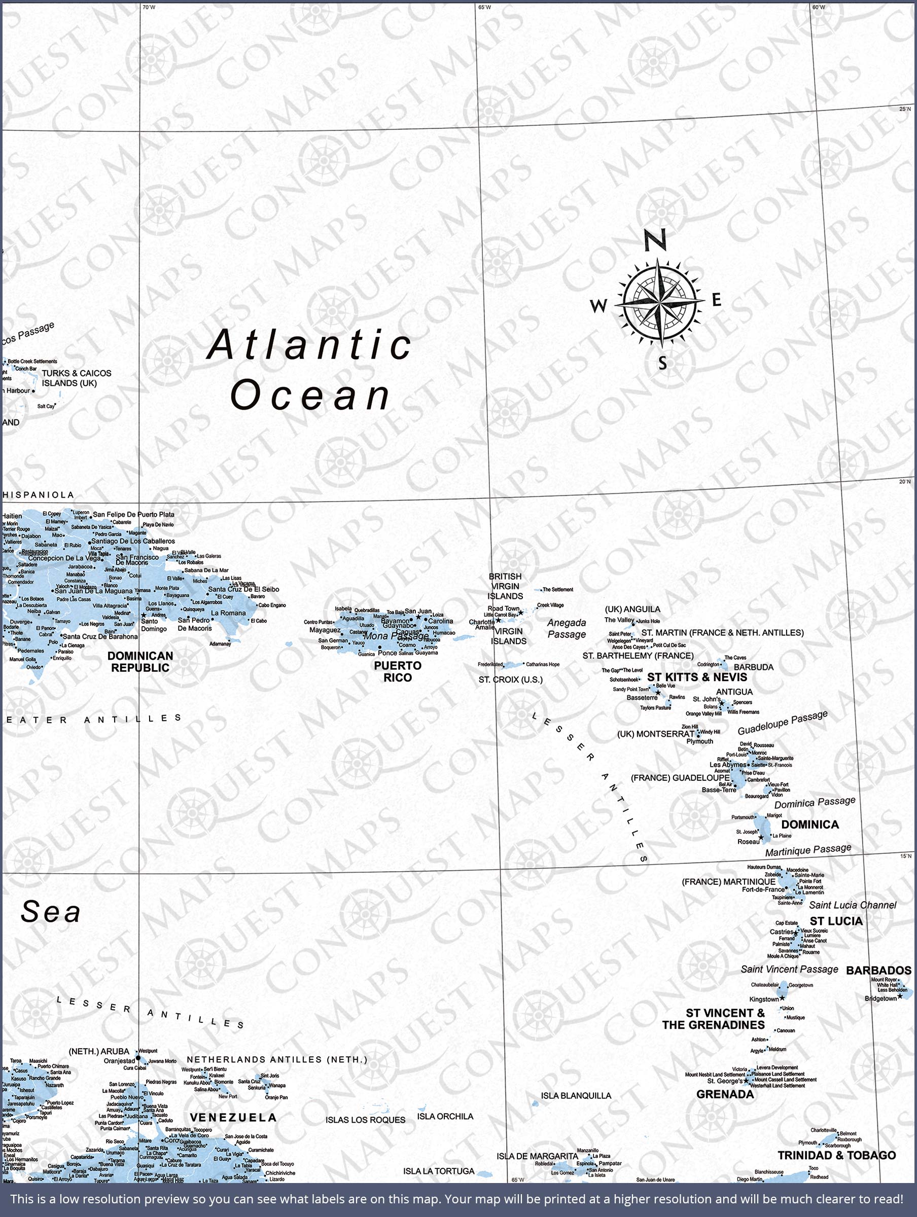 Caribbean Poster Map - Light Blue Color Splash CM Poster