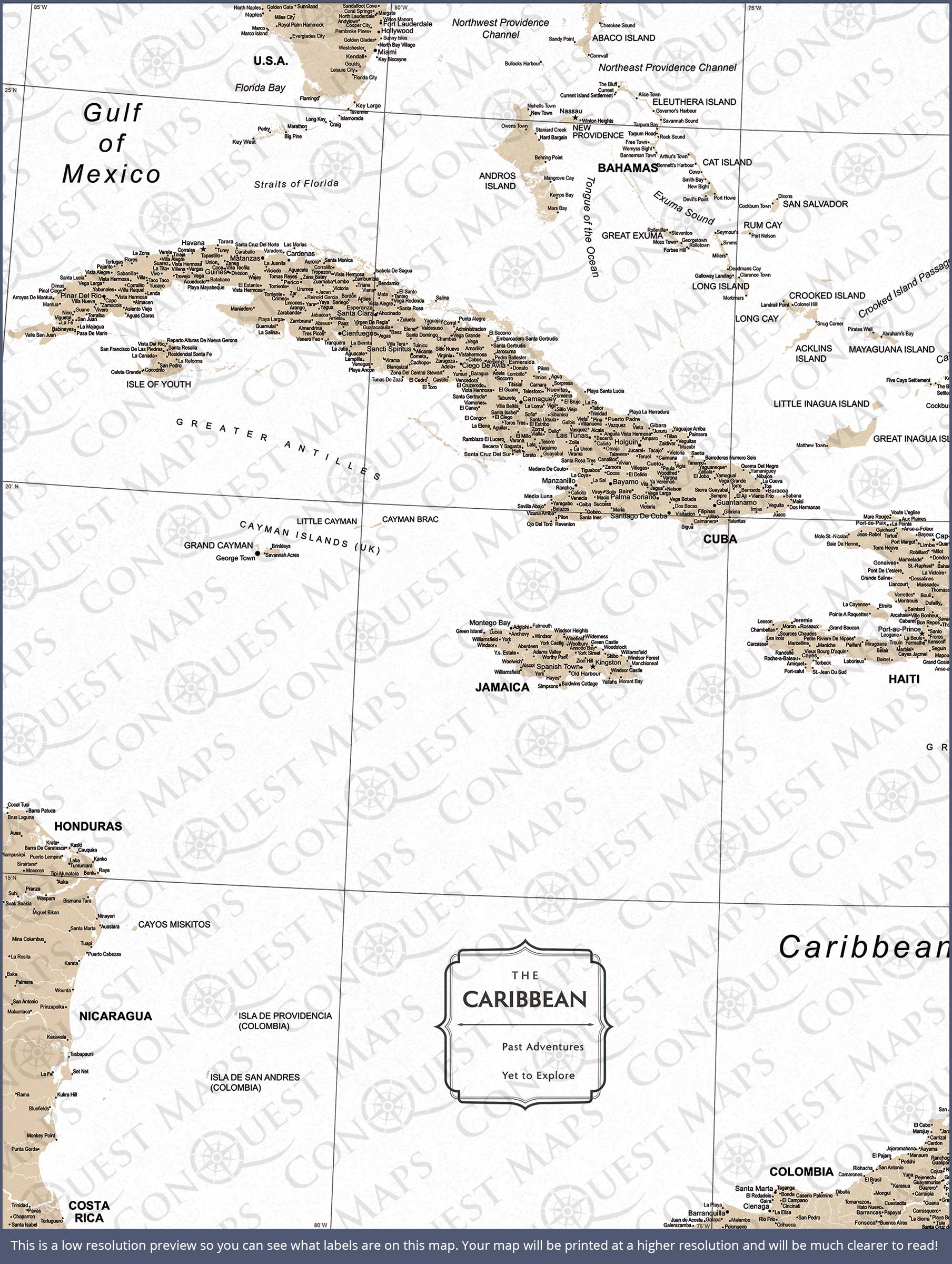 Caribbean Poster Map - Light Brown Color Splash CM Poster
