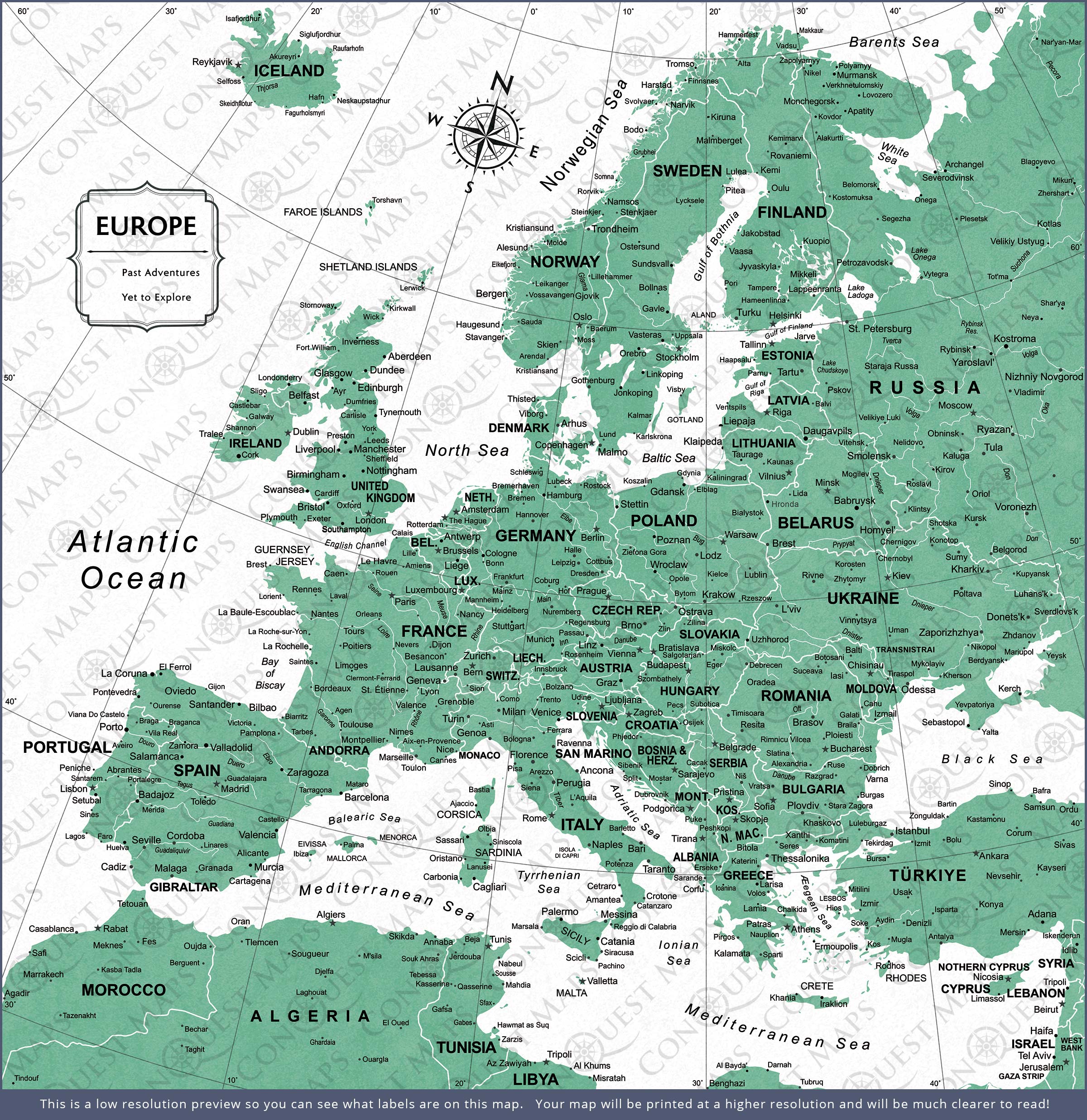 Europe Map Poster - Green Color Splash CM Poster