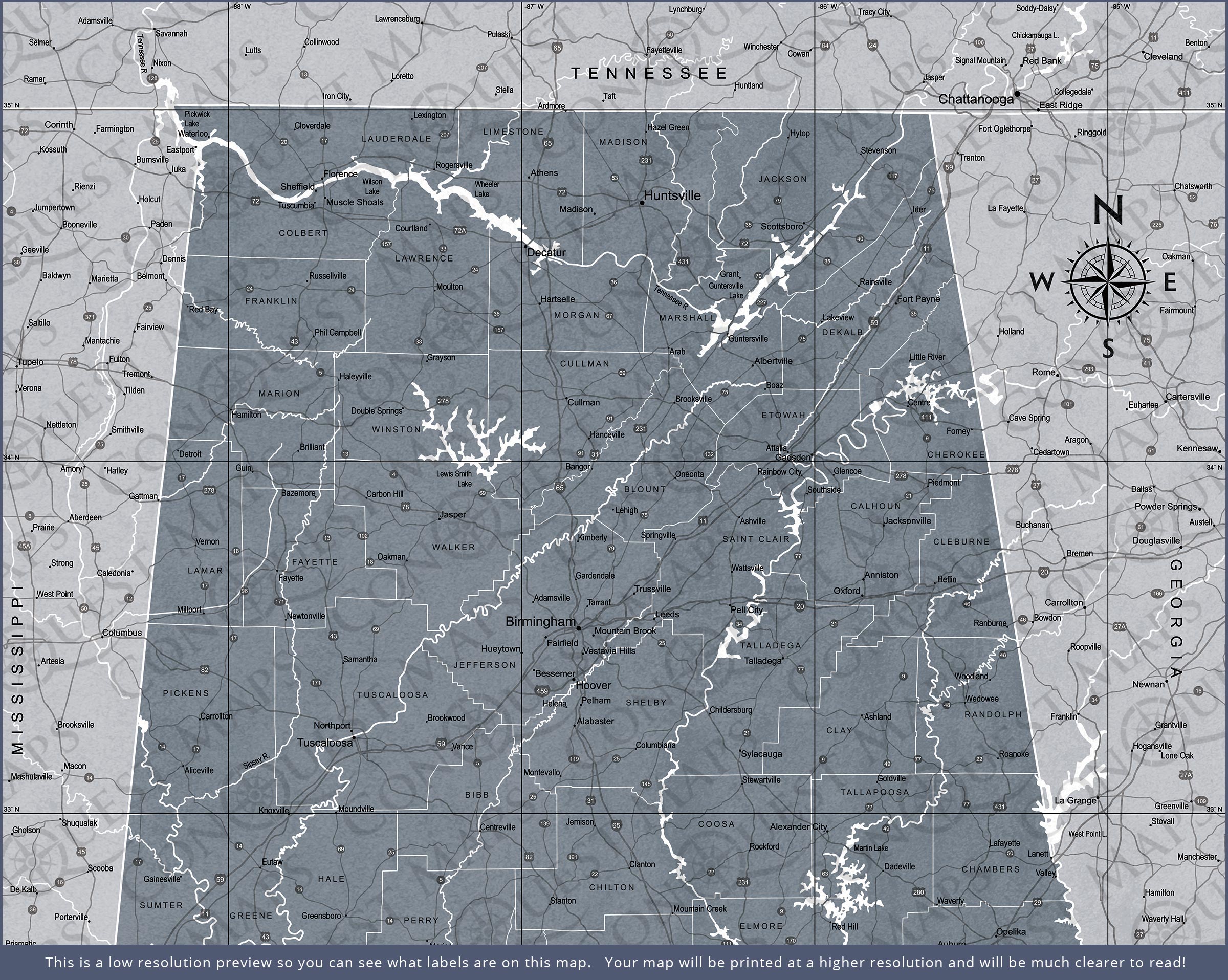Push Pin Alabama Map (Pin Board) - Dark Gray Color Splash CM Pin Board