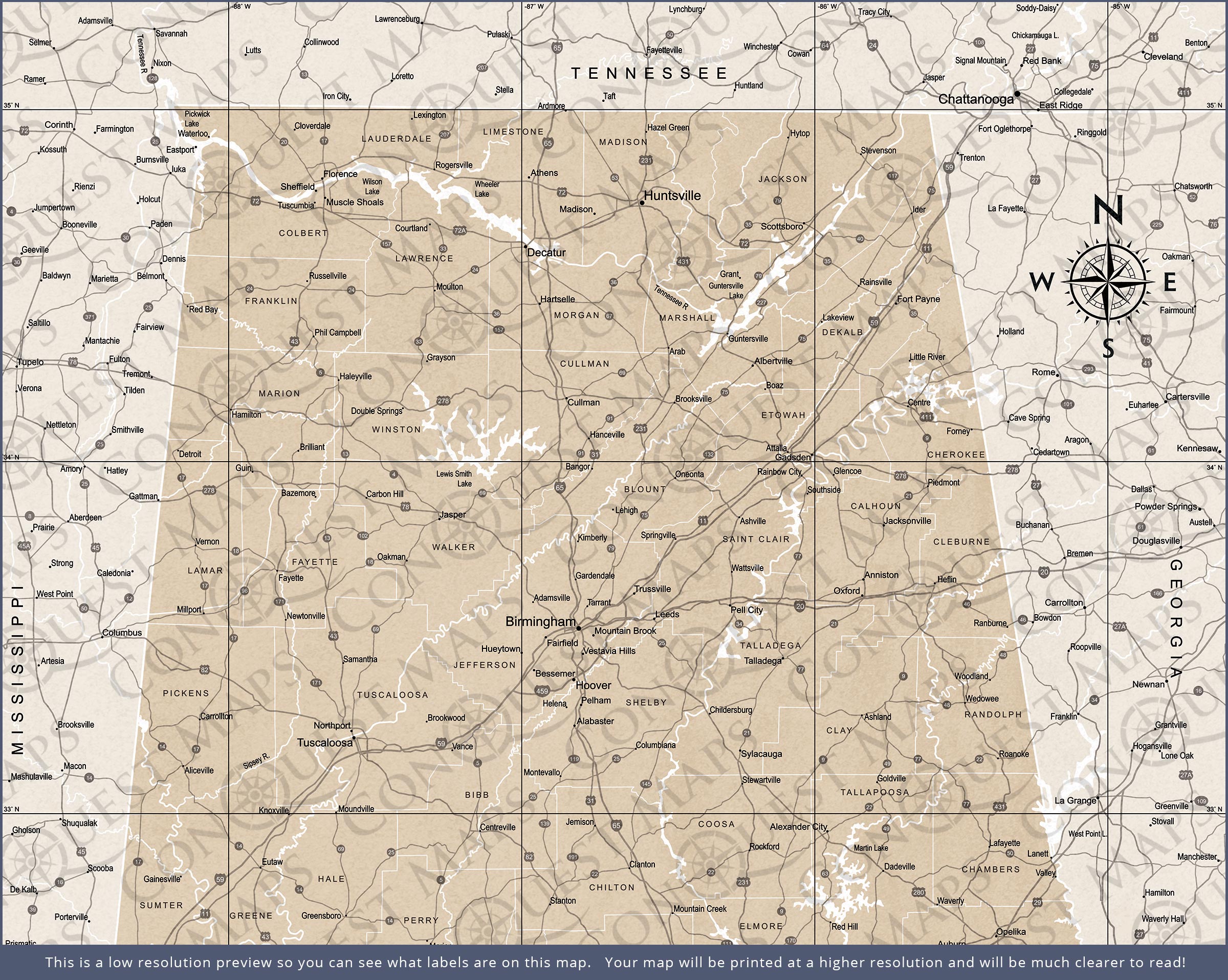 Push Pin Alabama Map (Pin Board) - Light Brown Color Splash CM Pin Board