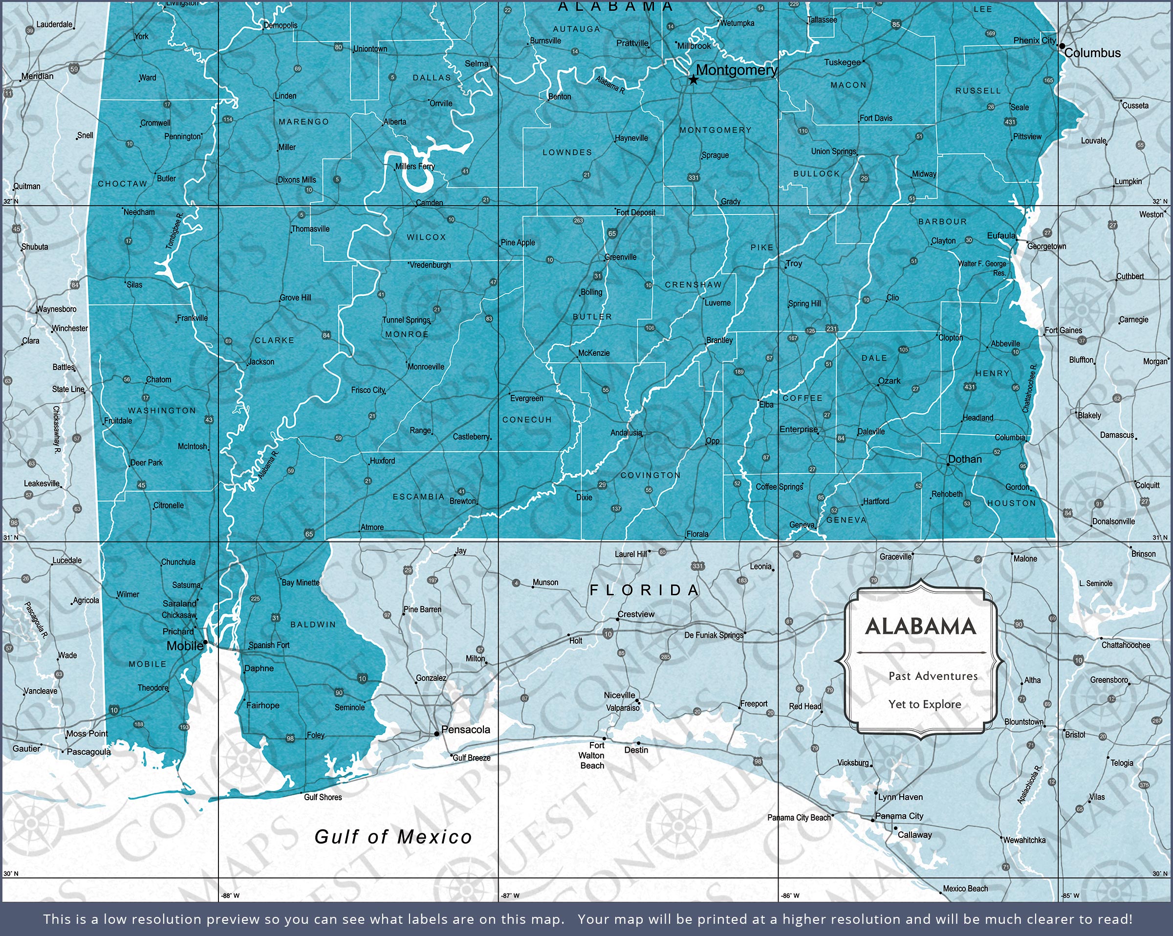Push Pin Alabama Map (Pin Board) - Teal Color Splash CM Pin Board