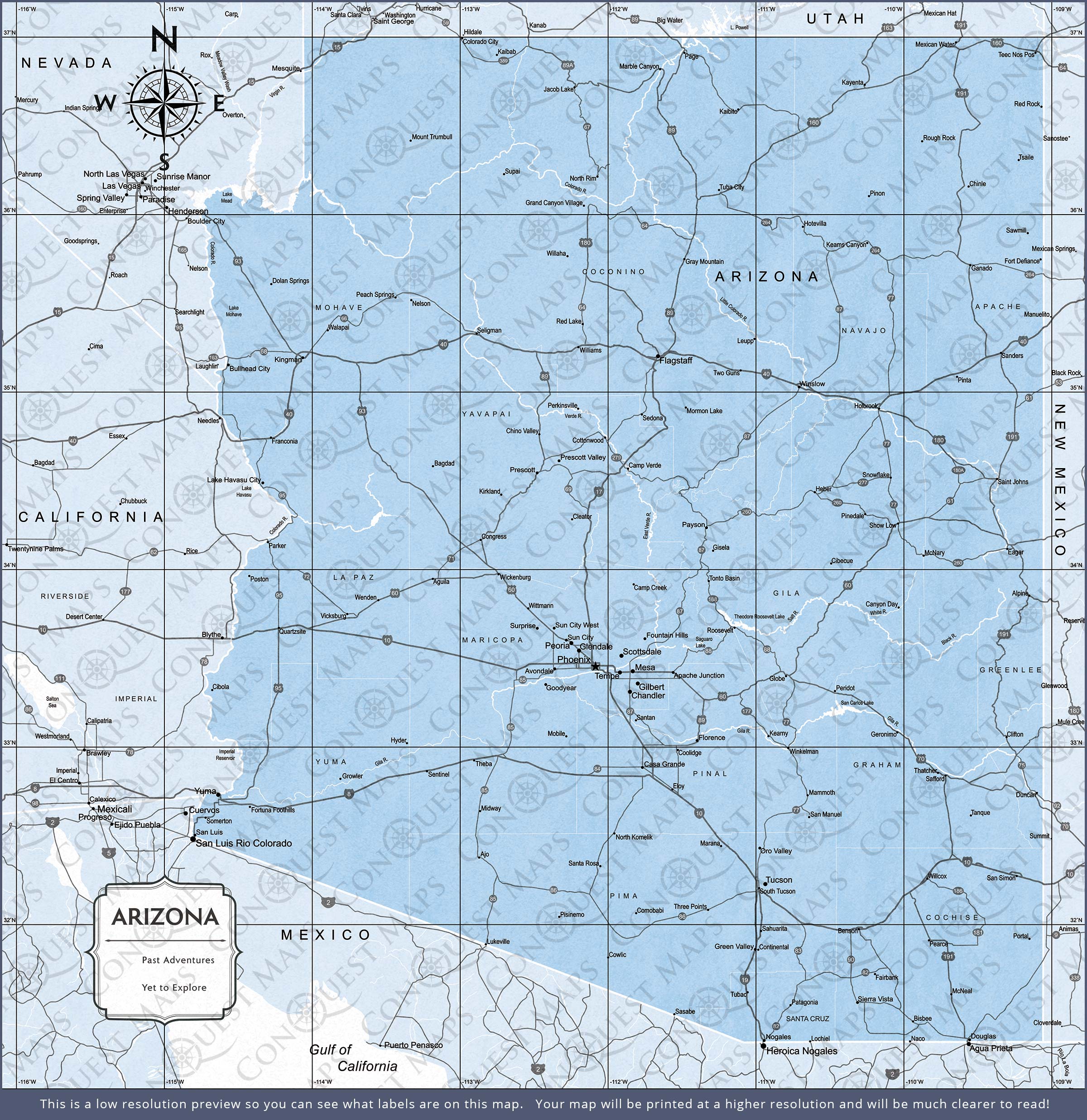 Push Pin Arizona Map (Pin Board) - Light Blue Color Splash CM Pin Board
