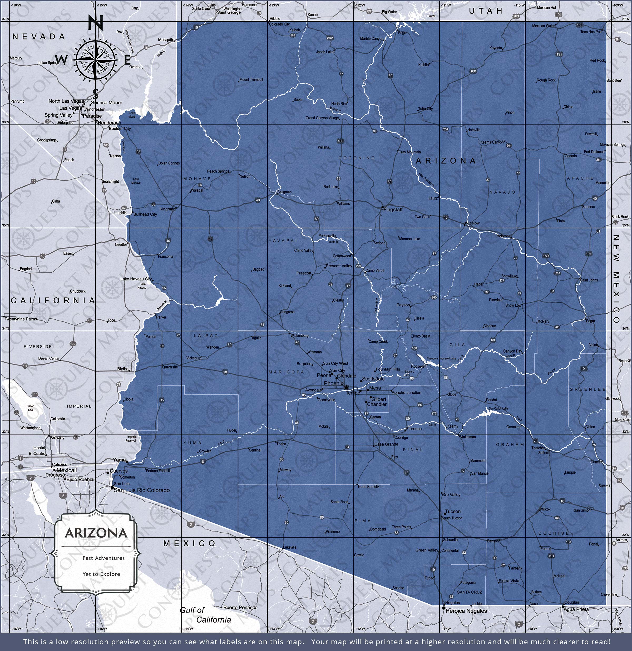 Push Pin Arizona Map (Pin Board) - Navy Color Splash CM Pin Board