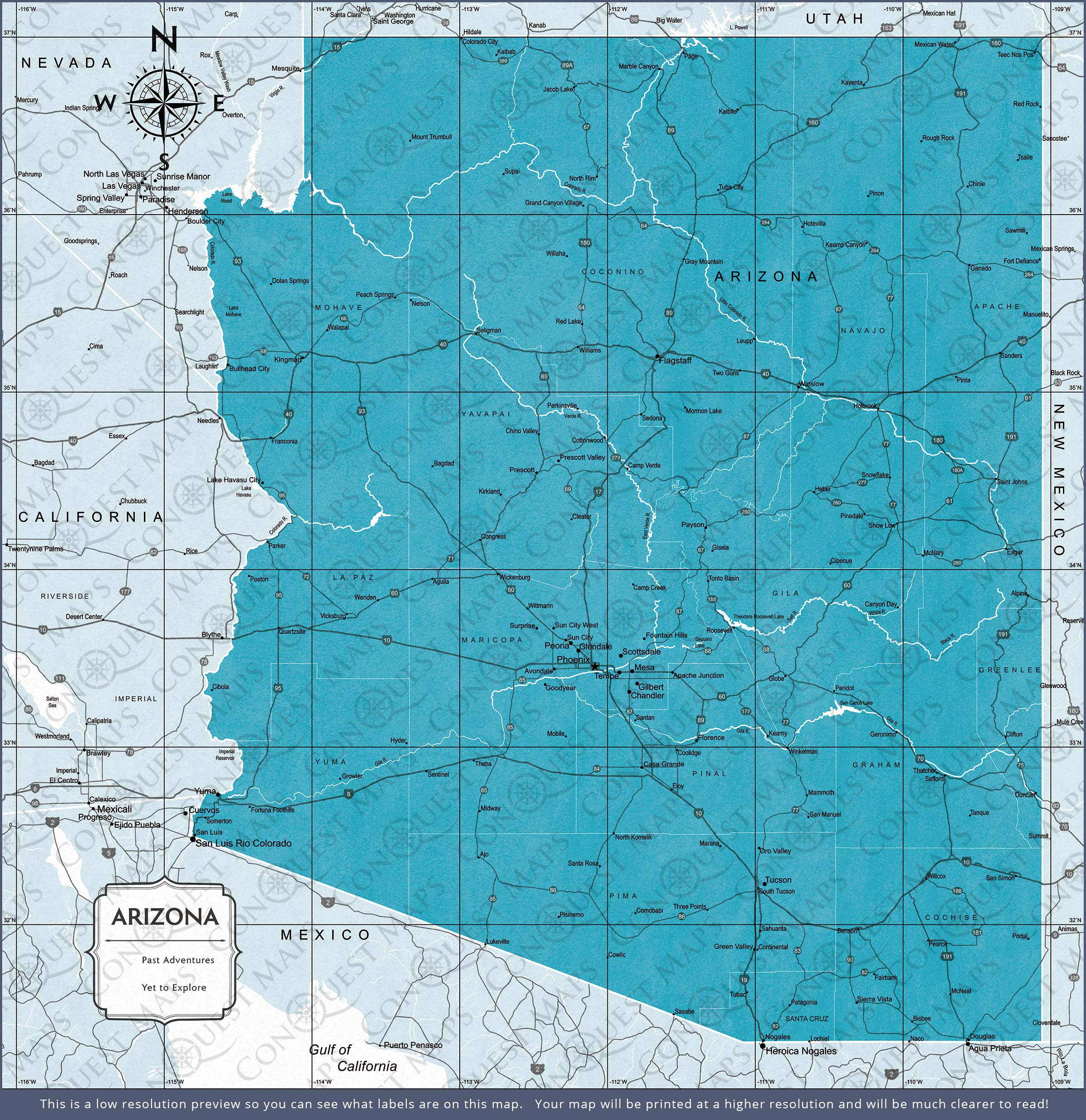 Push Pin Arizona Map (Pin Board) - Teal Color Splash CM Pin Board