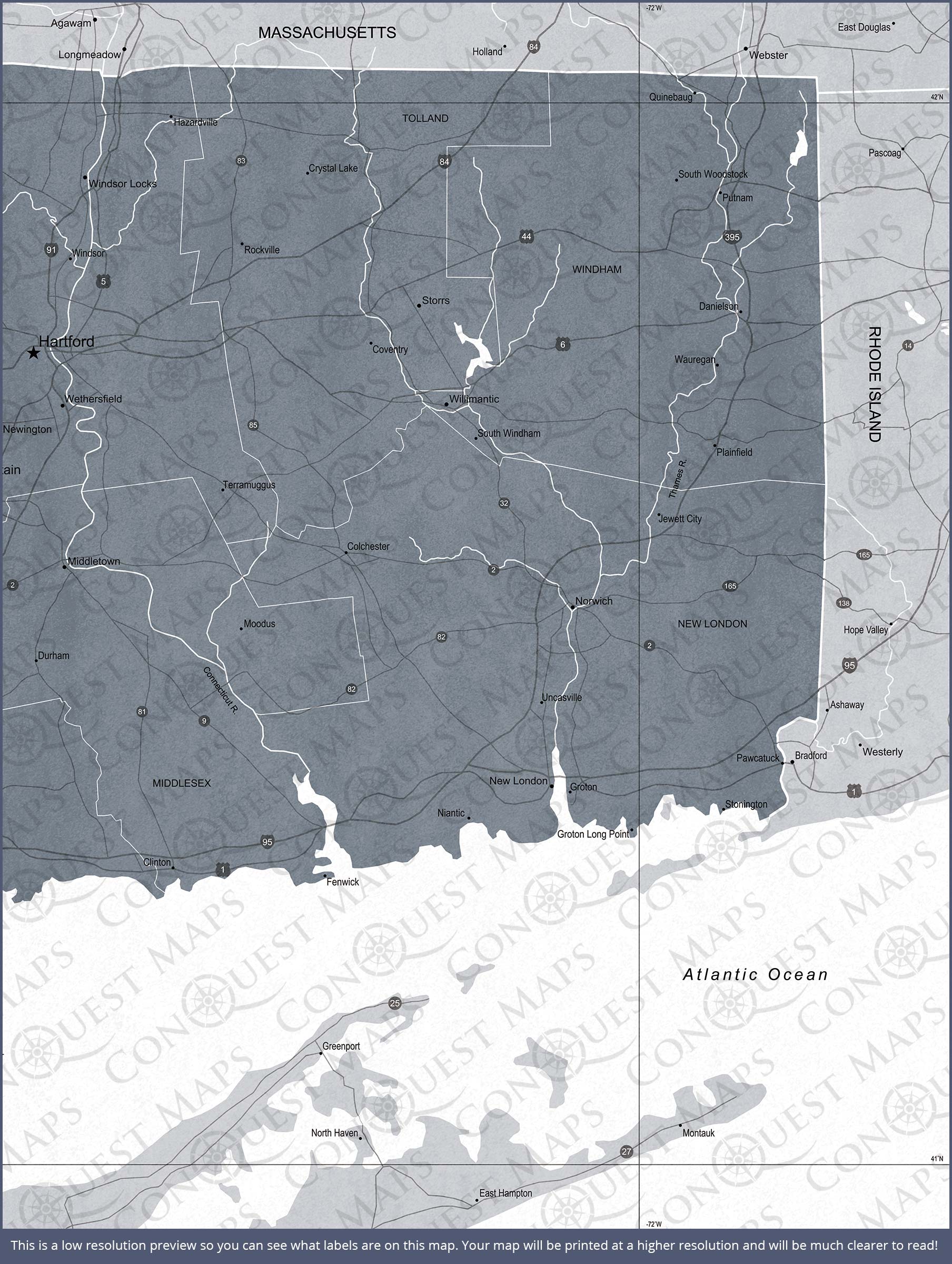Push Pin Connecticut Map (Pin Board) - Dark Gray Color Splash CM Pin Board