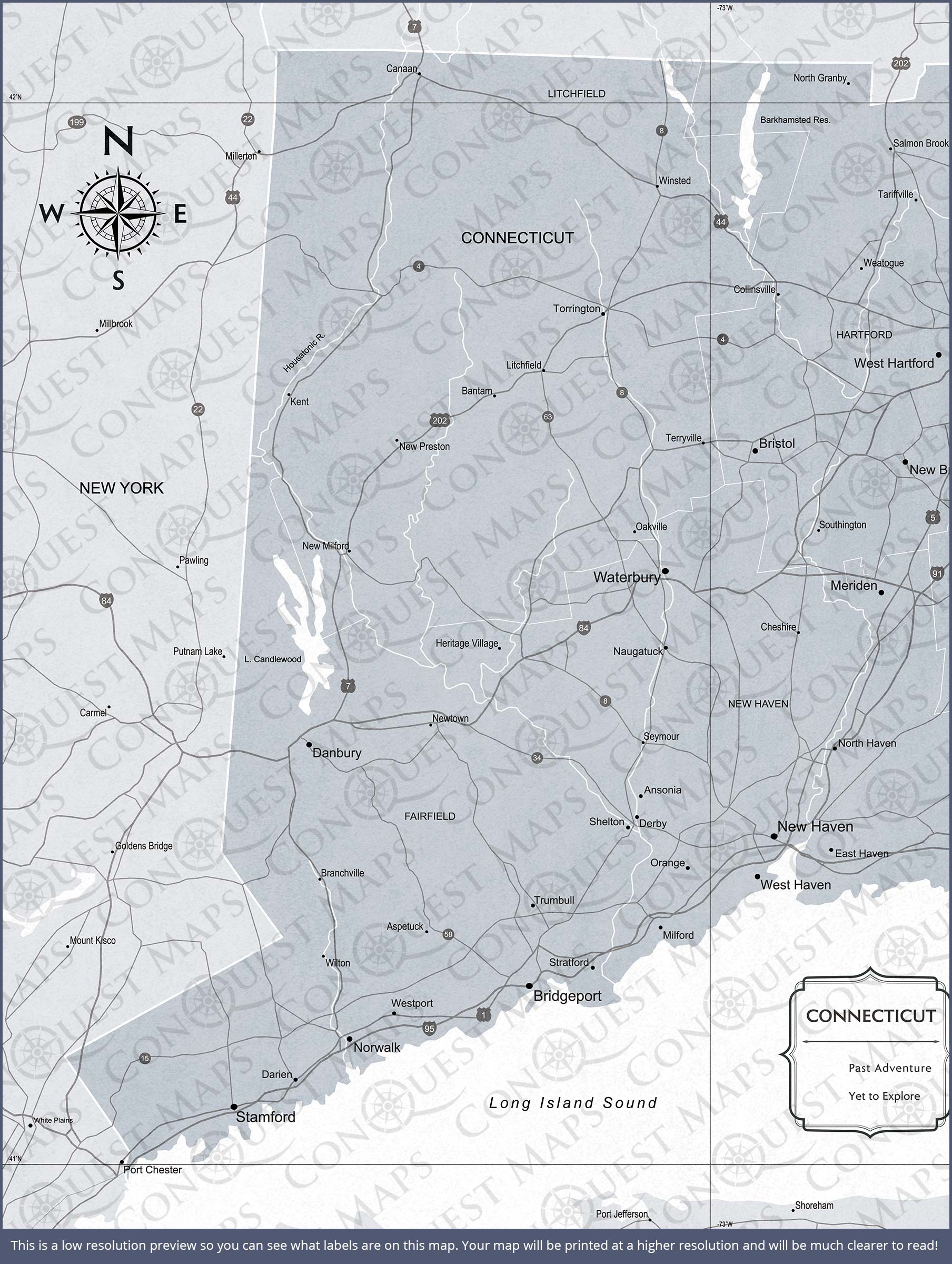 Push Pin Connecticut Map (Pin Board) - Light Gray Color Splash CM Pin Board