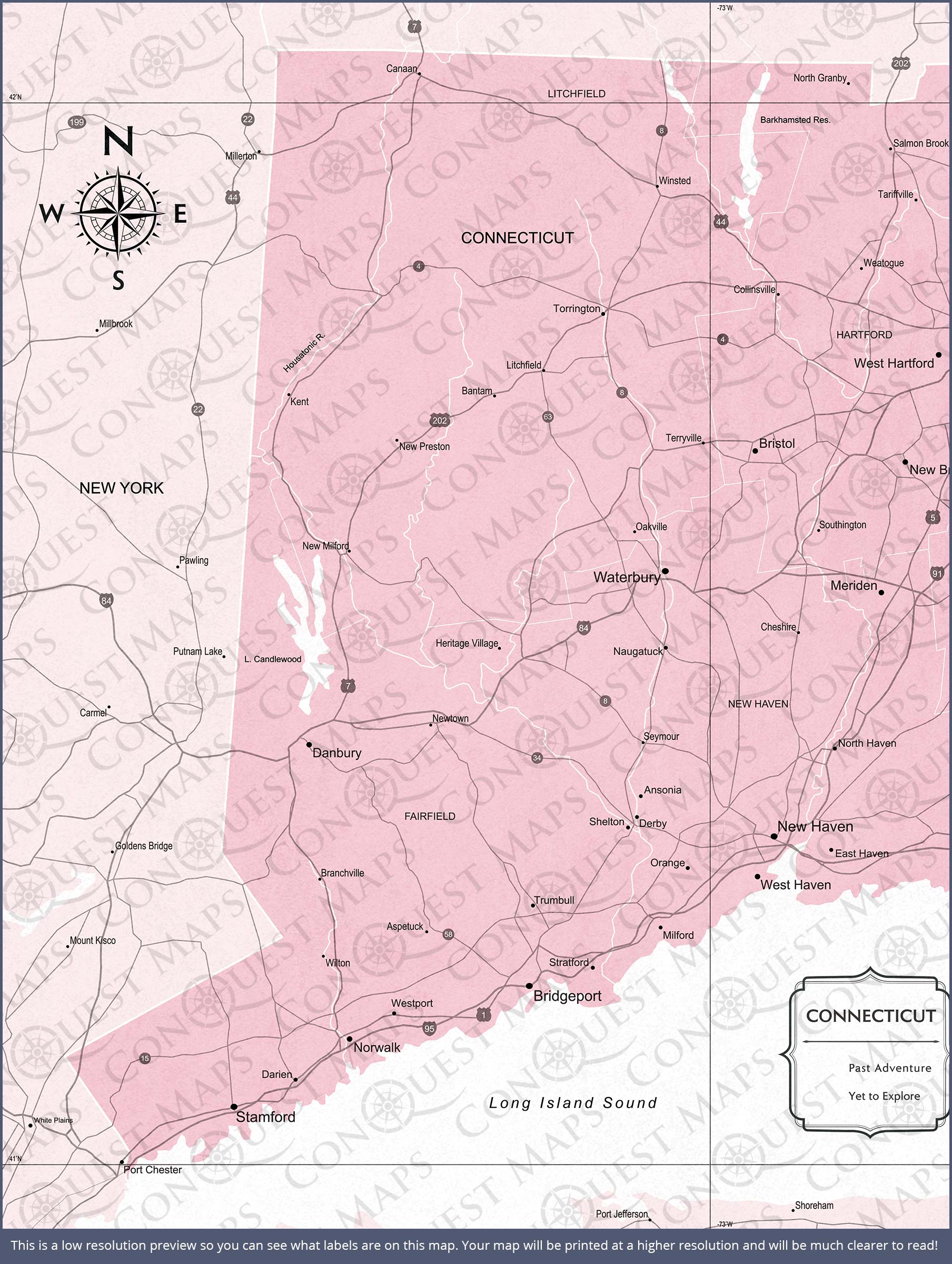 Push Pin Connecticut Map (Pin Board) - Pink Color Splash CM Pin Board