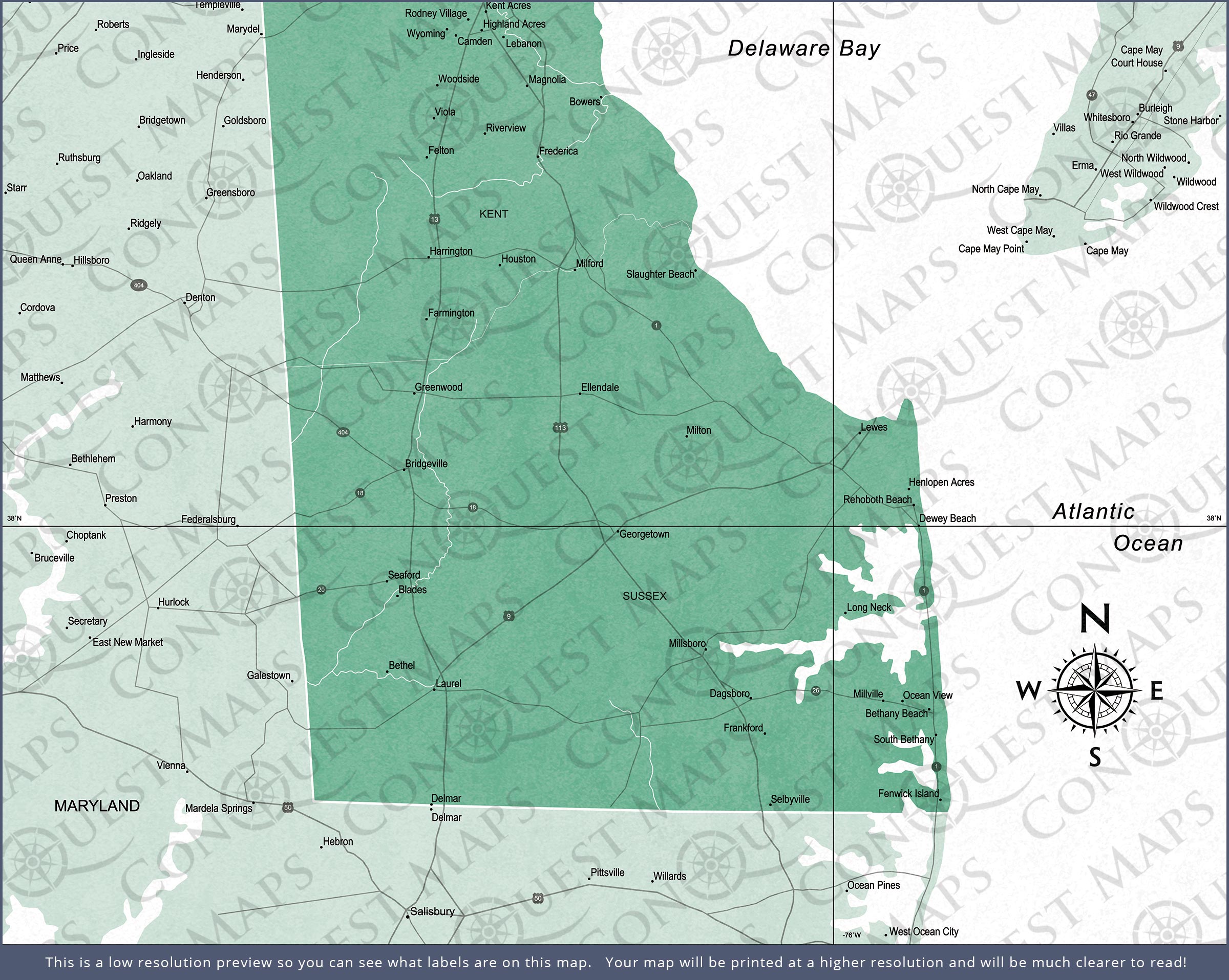 Push Pin Delaware Map (Pin Board) - Green Color Splash CM Pin Board
