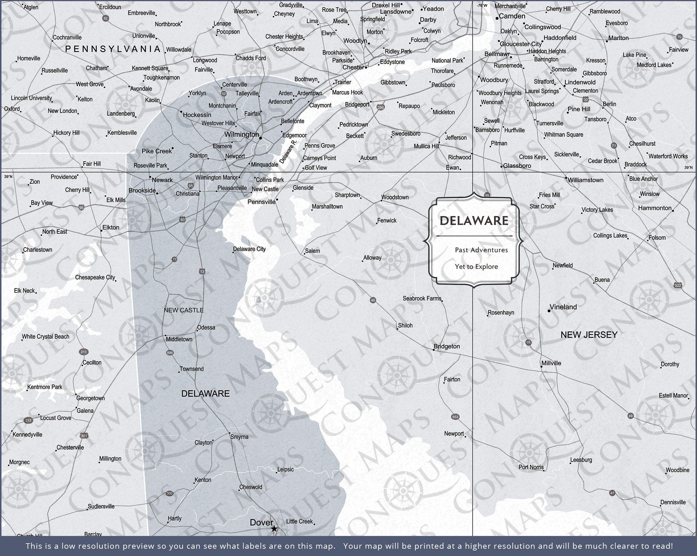 Push Pin Delaware Map (Pin Board) - Light Gray Color Splash CM Pin Board
