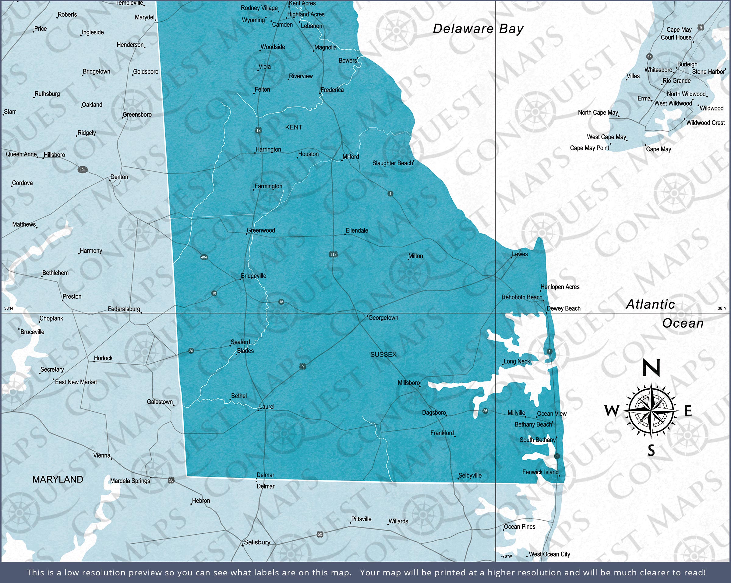 Push Pin Delaware Map (Pin Board) - Teal Color Splash CM Pin Board
