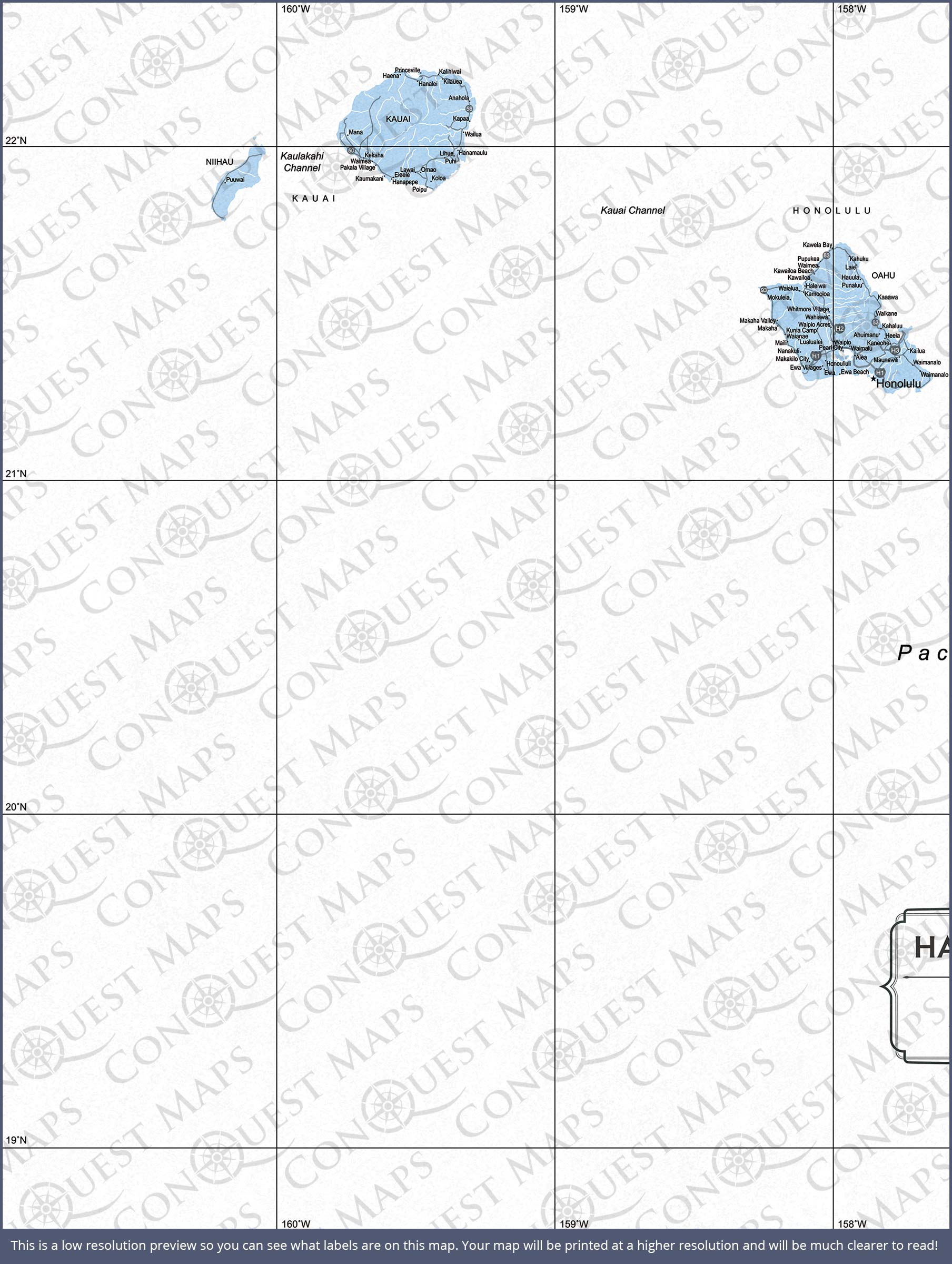 Push Pin Hawaii Map (Pin Board) - Light Blue Color Splash CM Pin Board