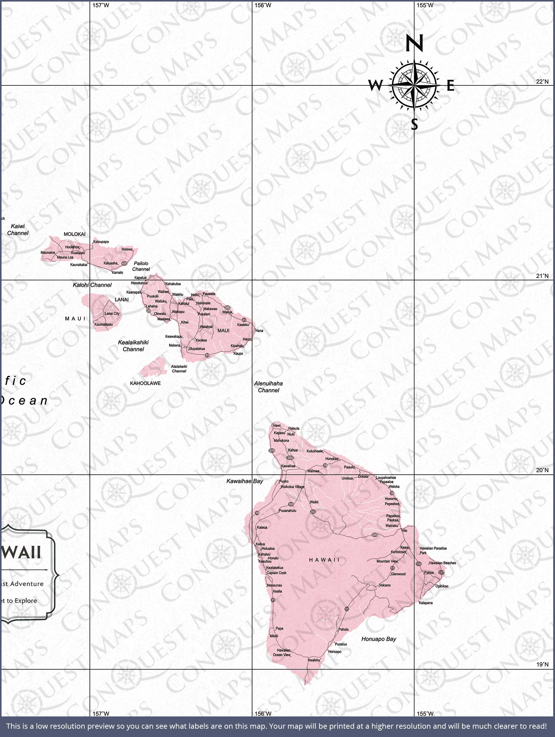 Push Pin Hawaii Map (Pin Board) - Pink Color Splash CM Pin Board