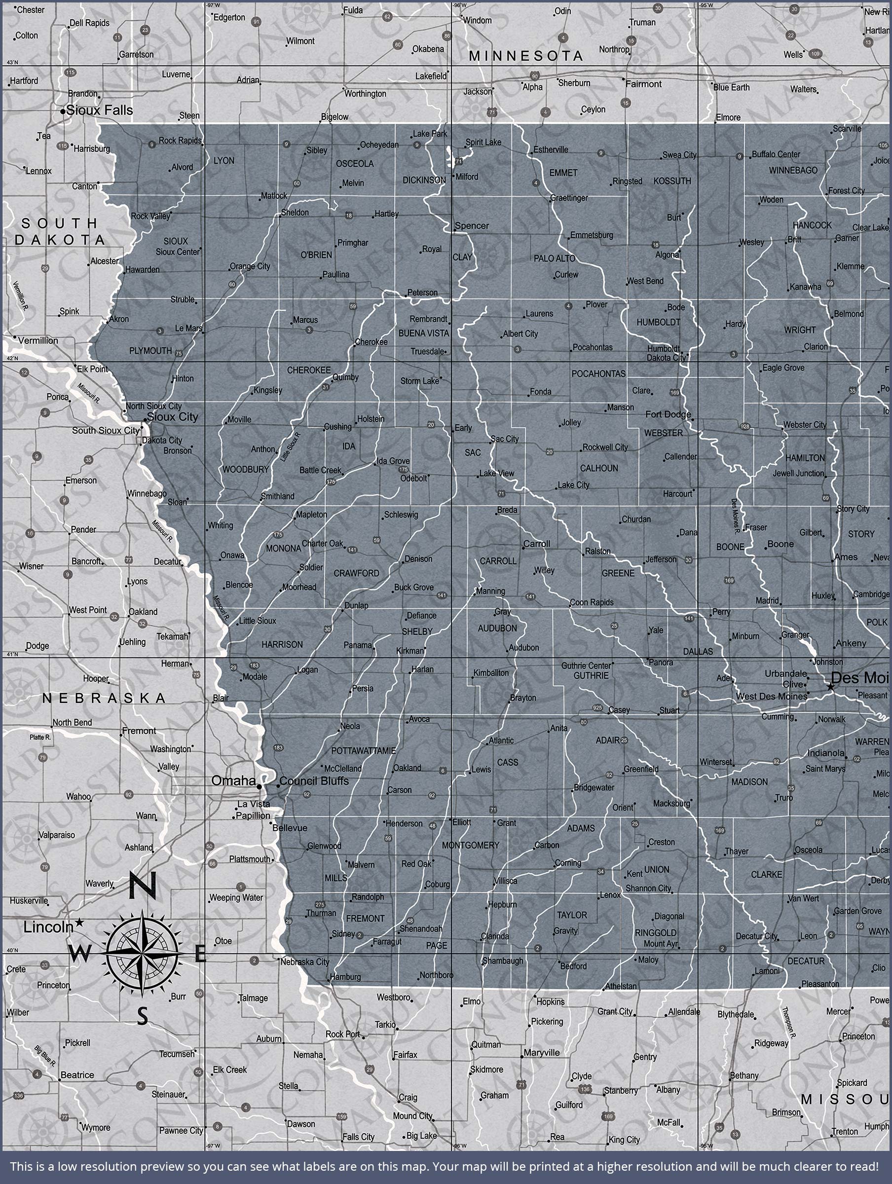 Push Pin Iowa Map (Pin Board) - Dark Gray Color Splash CM Pin Board