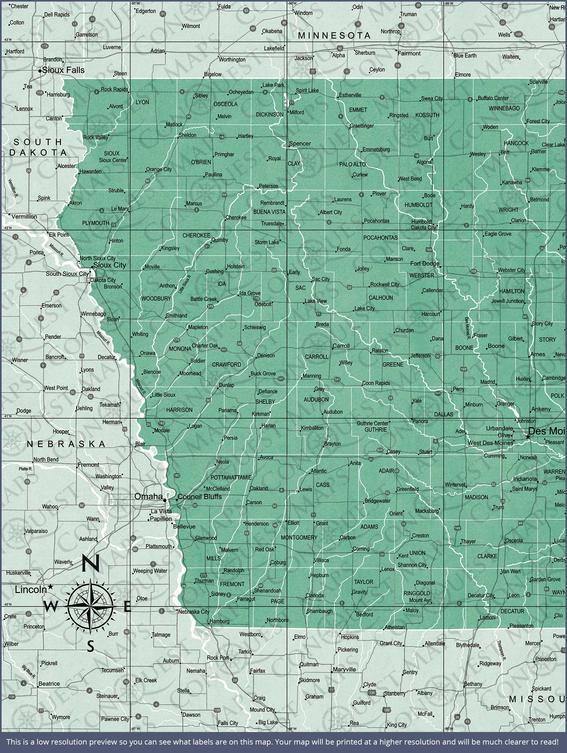 Push Pin Iowa Map (Pin Board) - Green Color Splash CM Pin Board