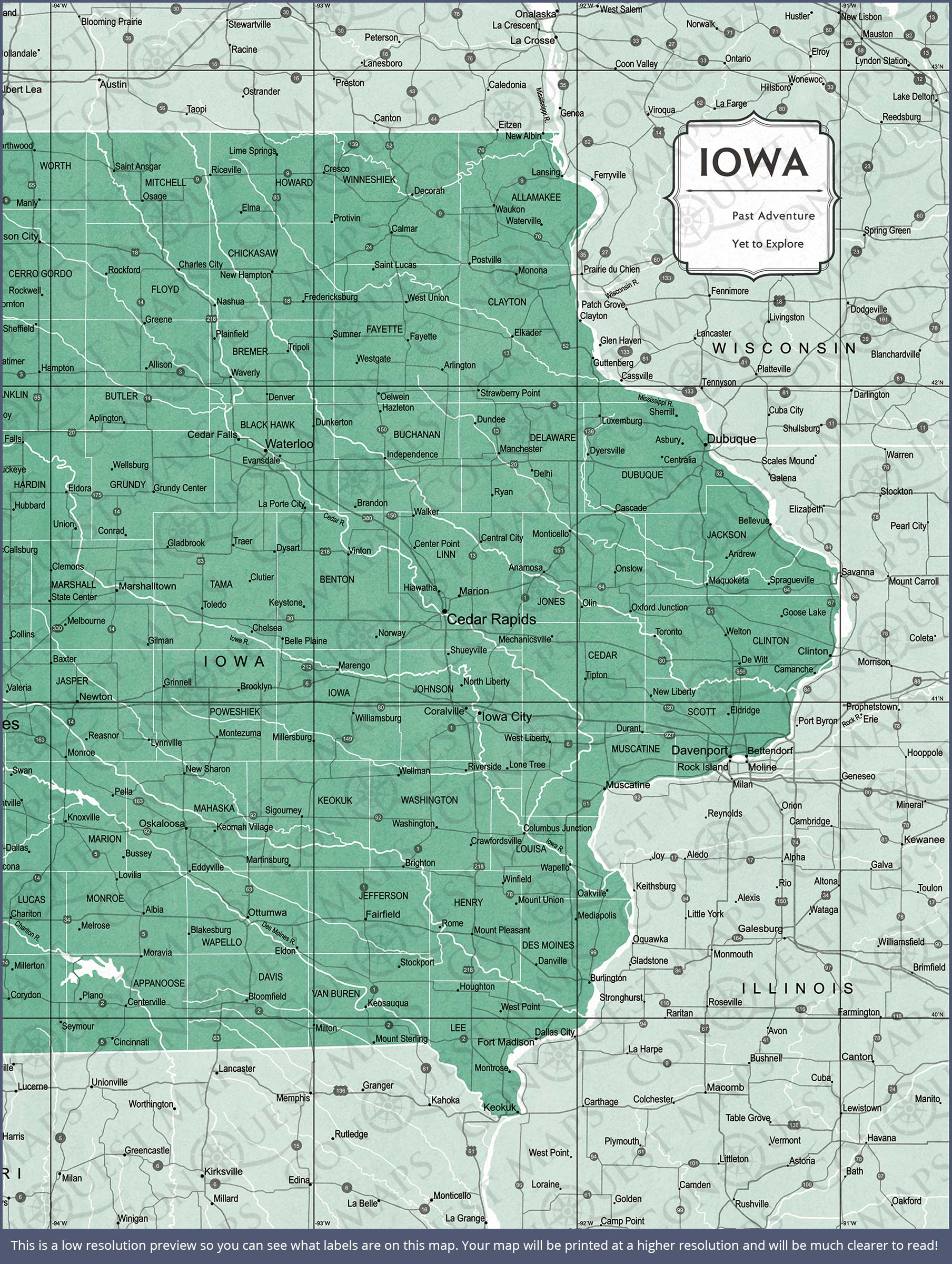 Push Pin Iowa Map (Pin Board) - Green Color Splash CM Pin Board