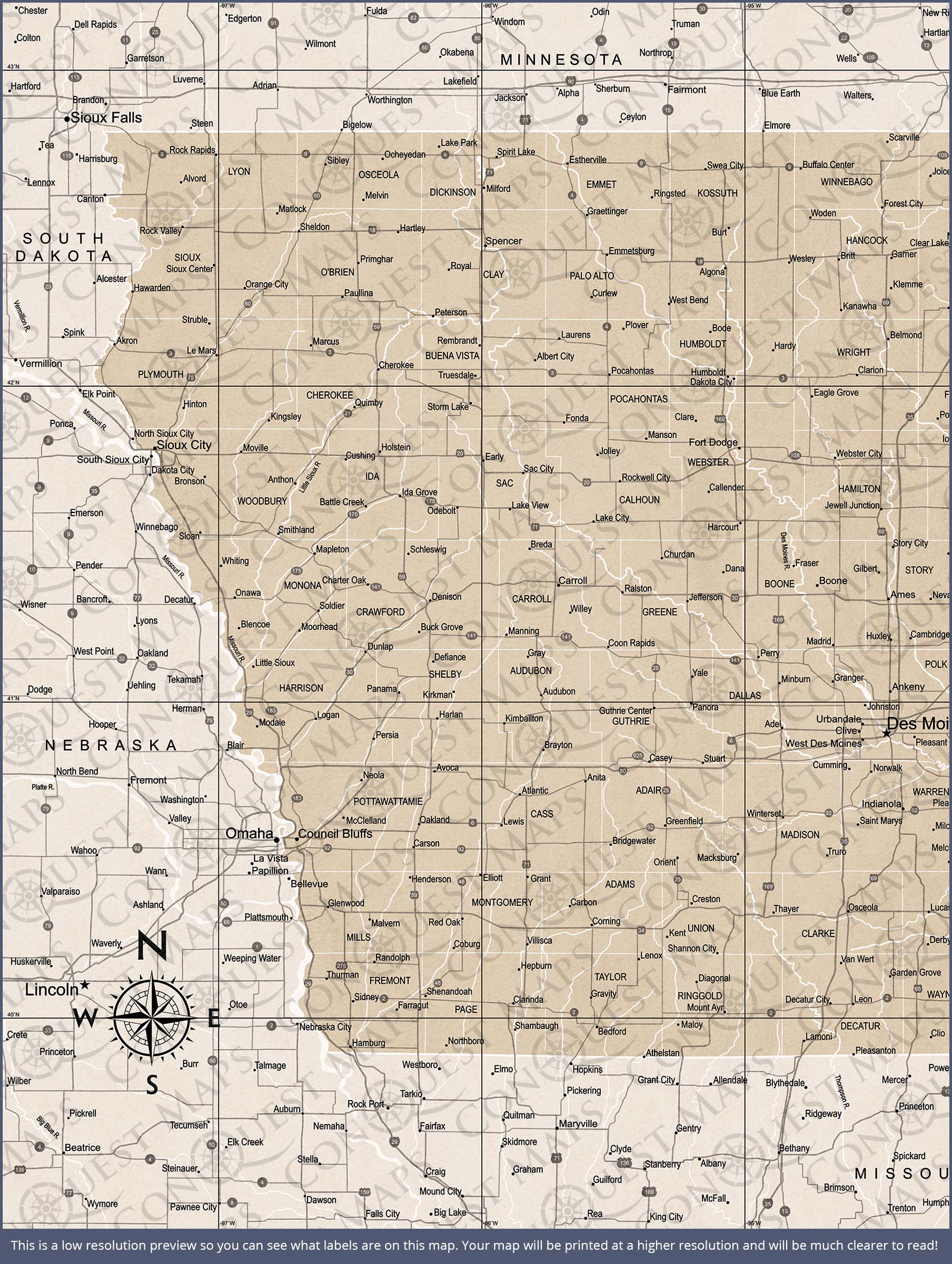 Push Pin Iowa Map (Pin Board) - Light Brown Color Splash CM Pin Board