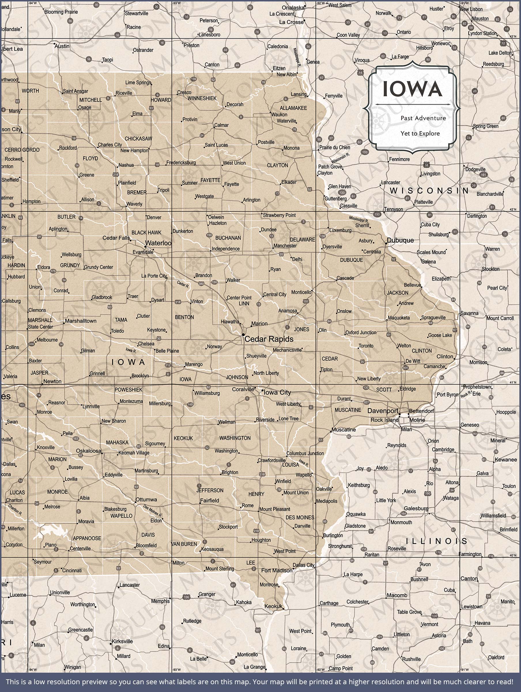 Push Pin Iowa Map (Pin Board) - Light Brown Color Splash CM Pin Board