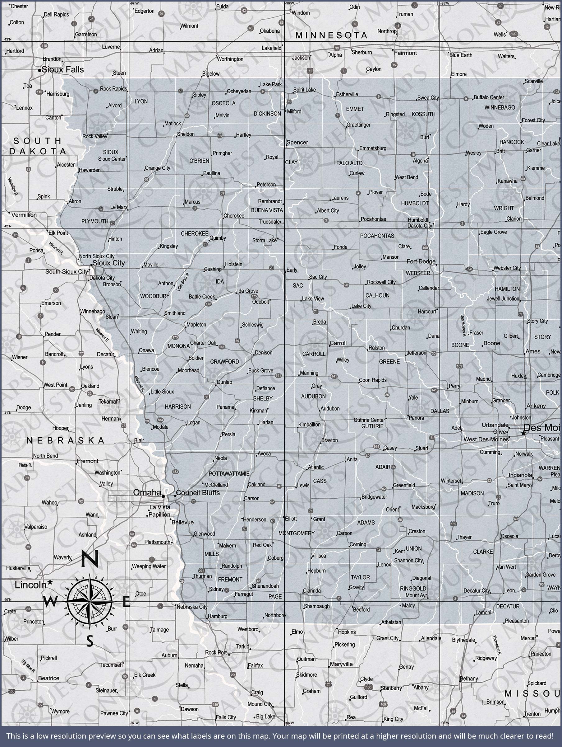 Push Pin Iowa Map (Pin Board) - Light Gray Color Splash CM Pin Board