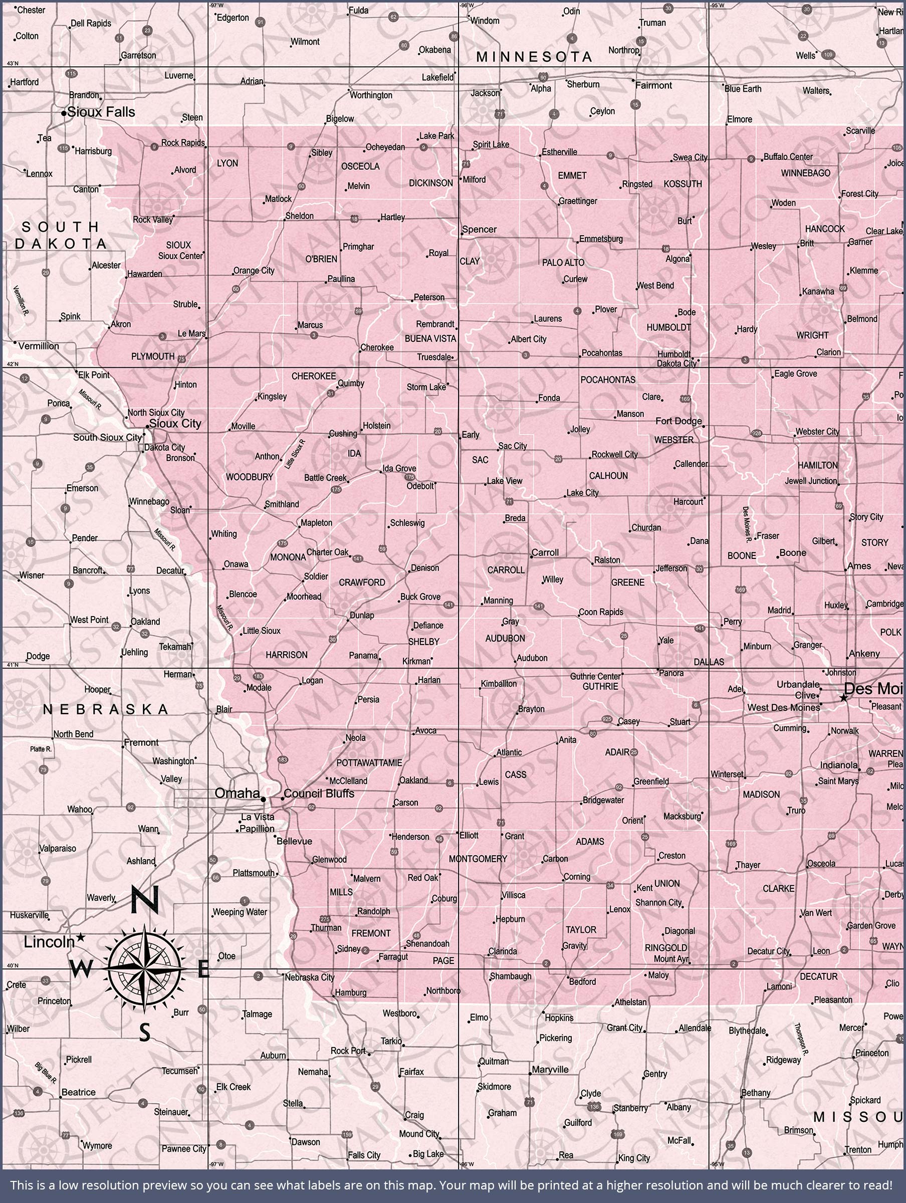 Push Pin Iowa Map (Pin Board) - Pink Color Splash CM Pin Board
