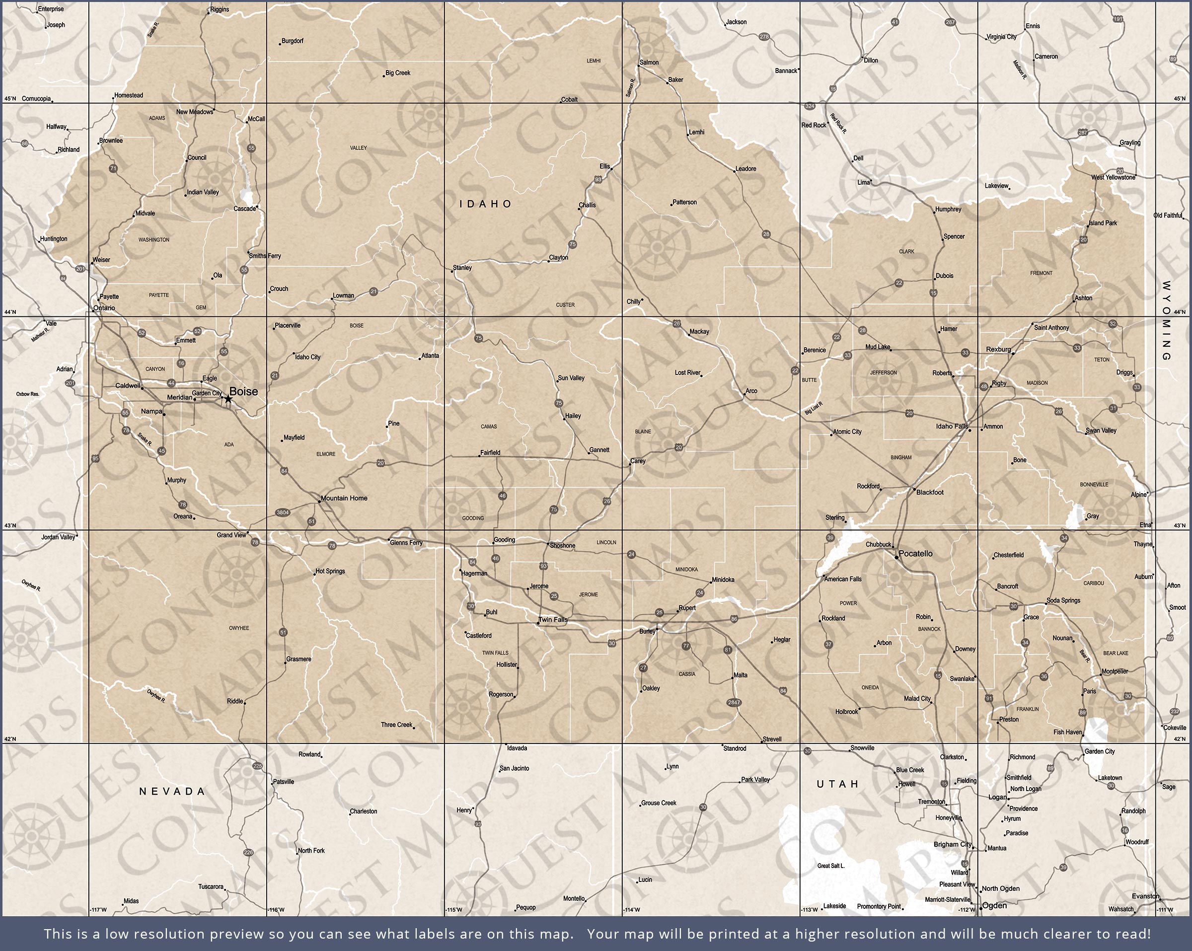 Push Pin Idaho Map (Pin Board) - Light Brown Color Splash CM Pin Board