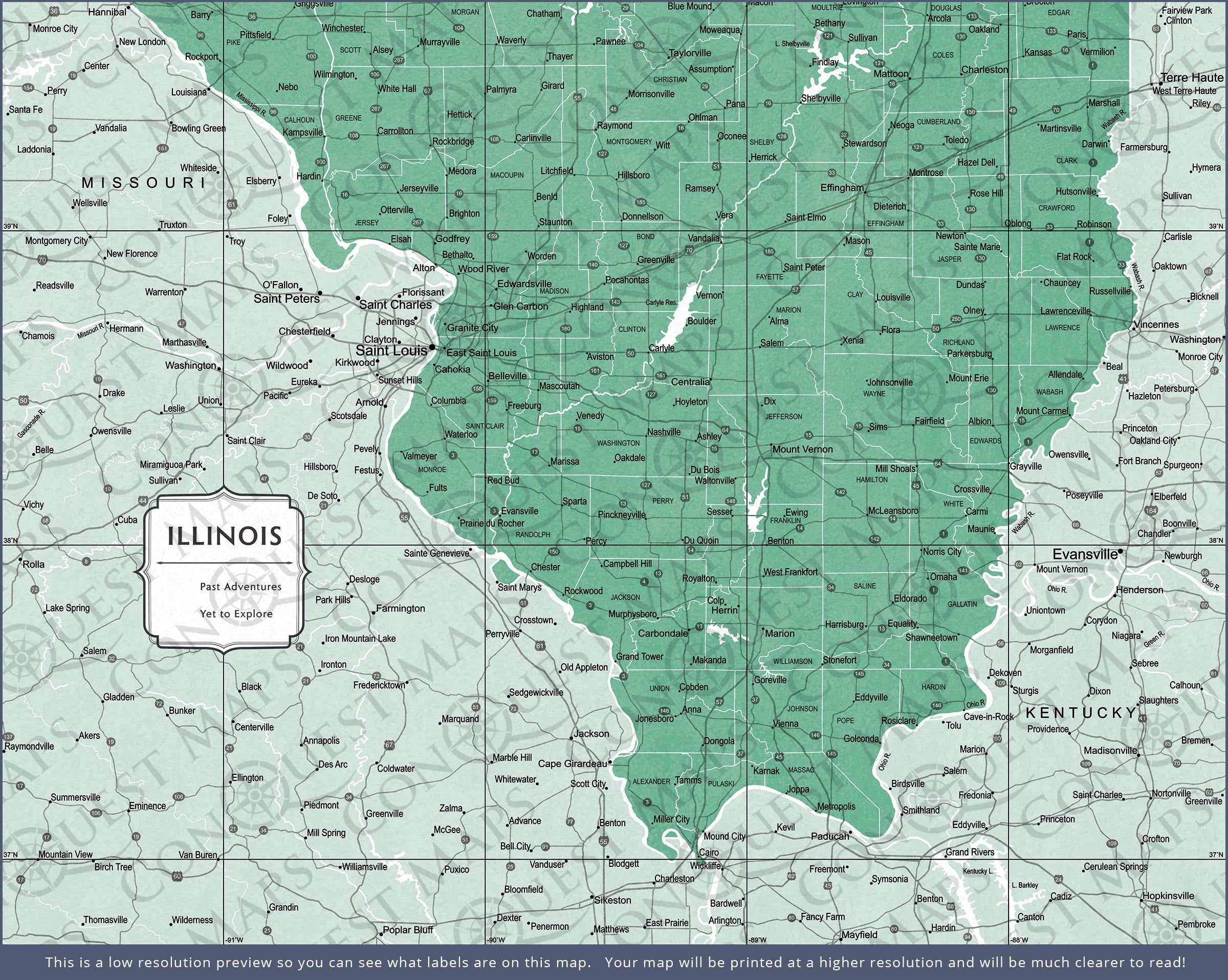Push Pin Illinois Map (Pin Board) - Green Color Splash CM Pin Board