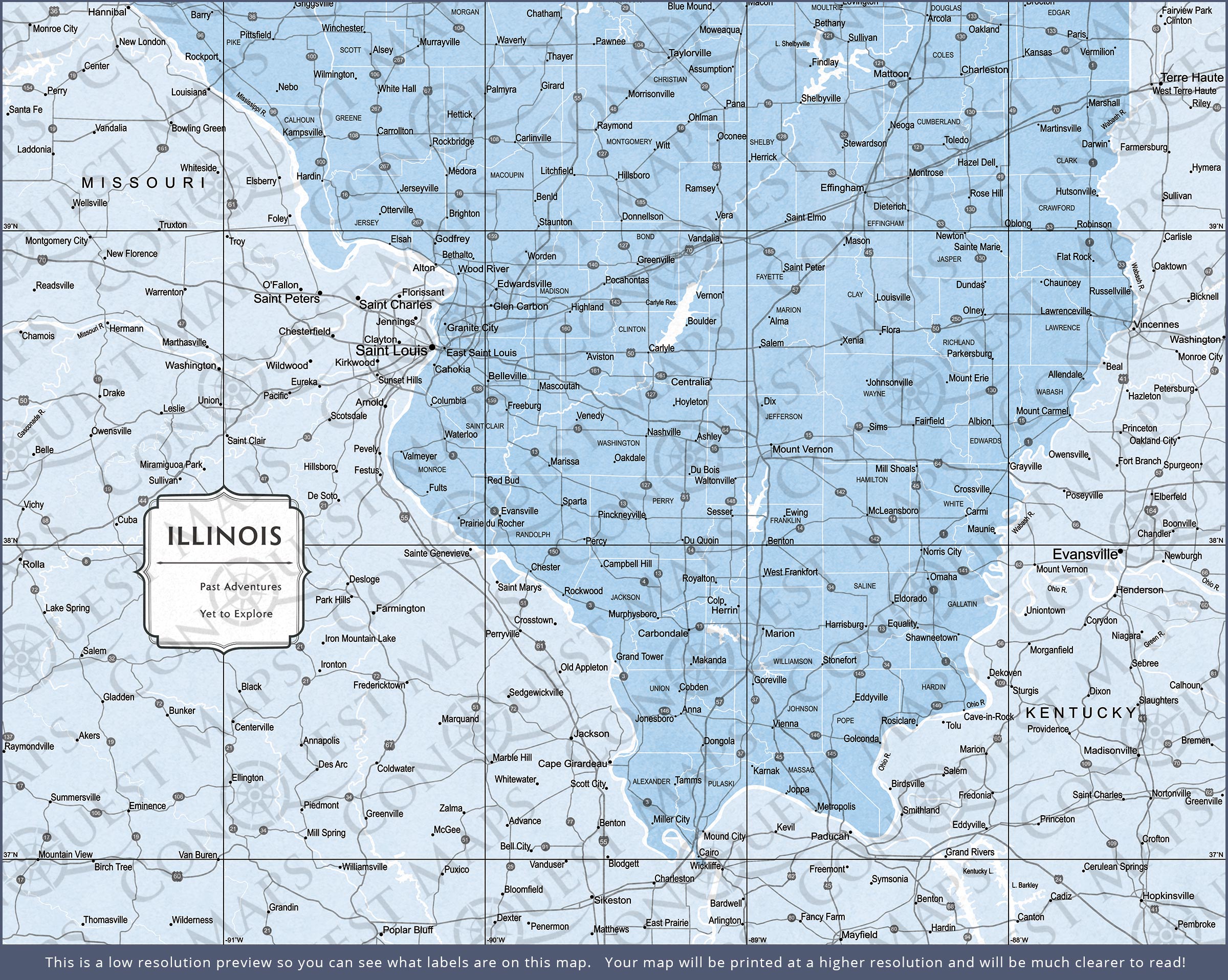 Push Pin Illinois Map (Pin Board) - Light Blue Color Splash CM Pin Board