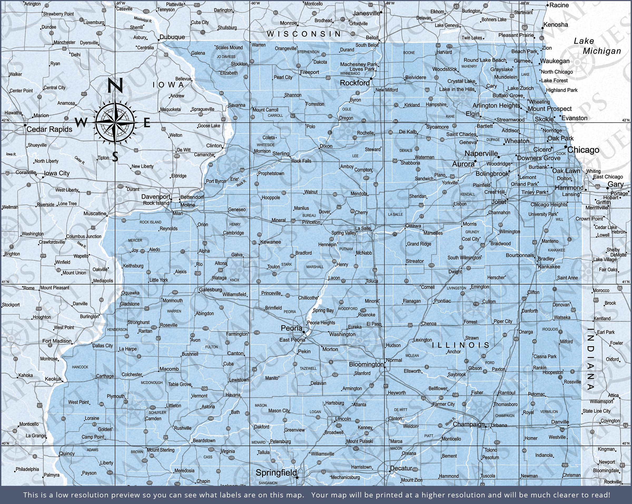 Push Pin Illinois Map (Pin Board) - Light Blue Color Splash CM Pin Board
