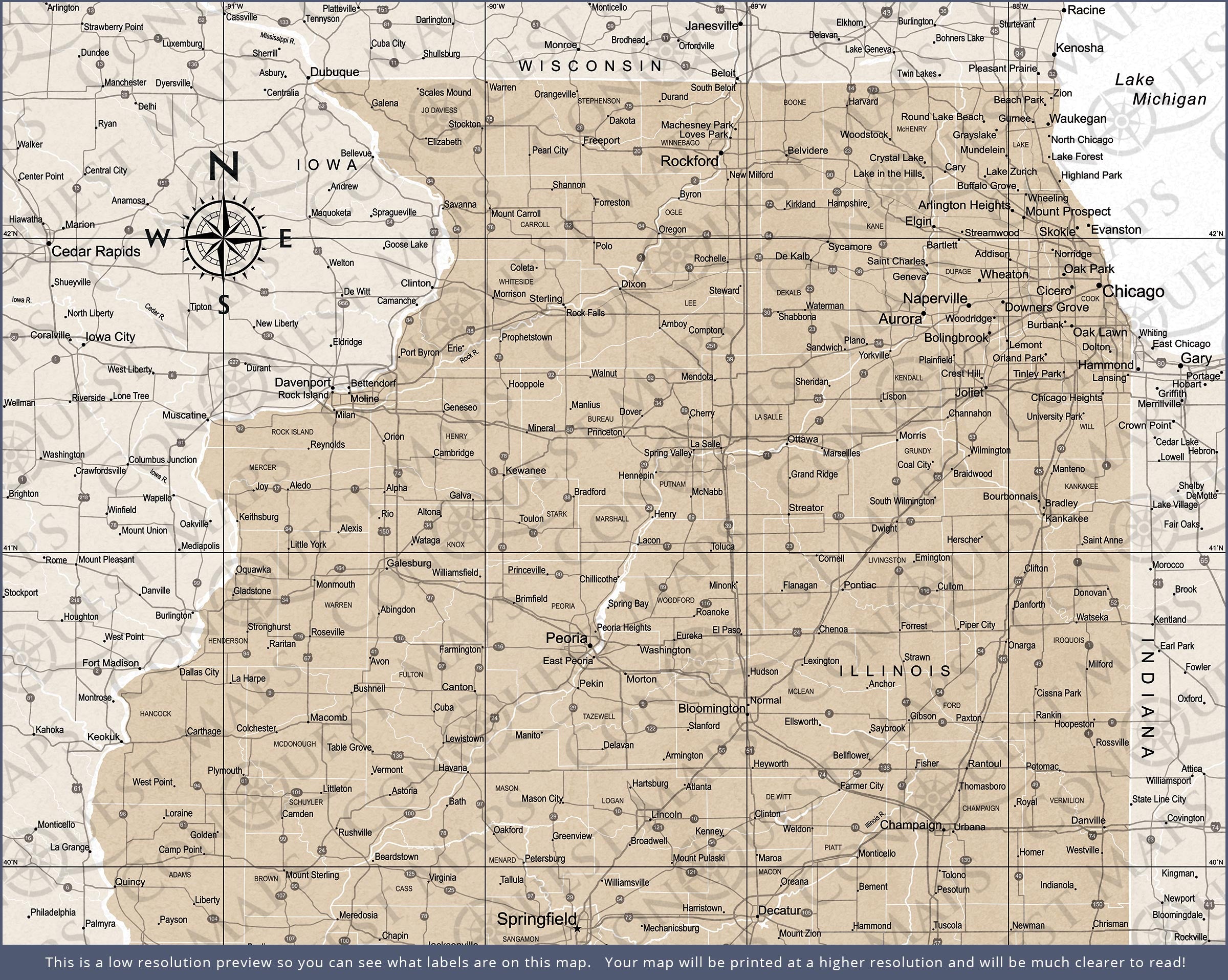 Push Pin Illinois Map (Pin Board) - Light Brown Color Splash CM Pin Board