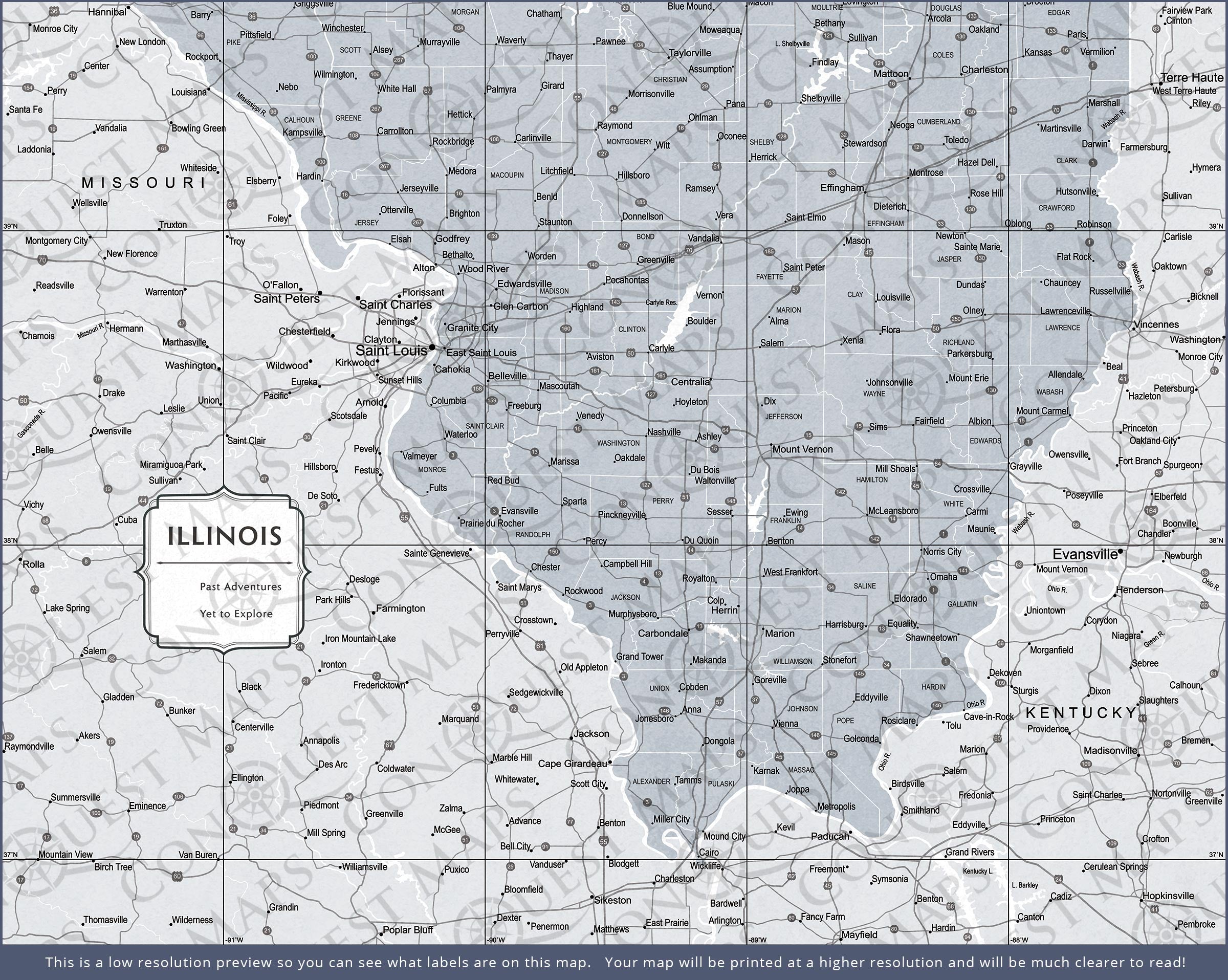 Push Pin Illinois Map (Pin Board) - Light Gray Color Splash CM Pin Board