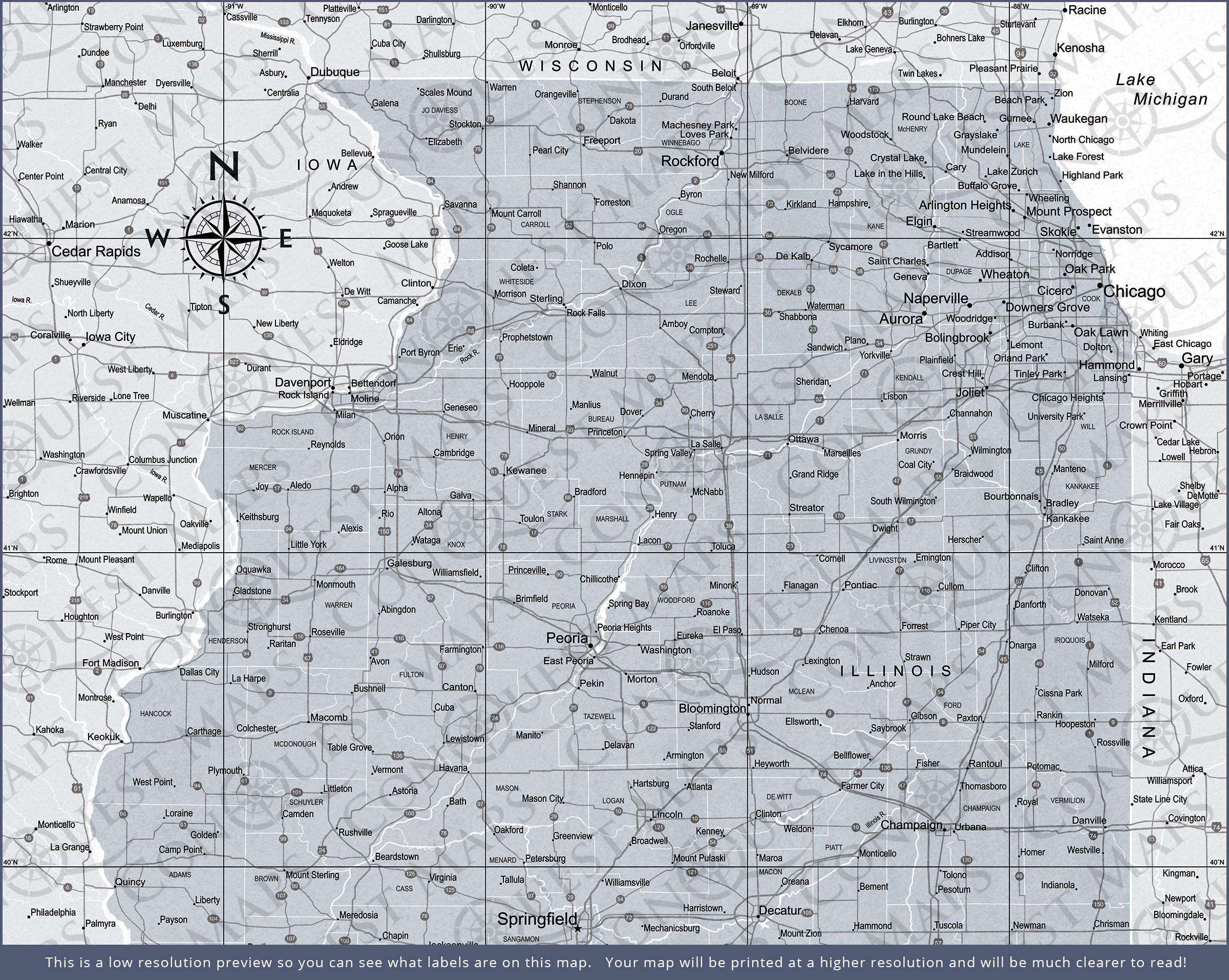 Push Pin Illinois Map (Pin Board) - Light Gray Color Splash CM Pin Board